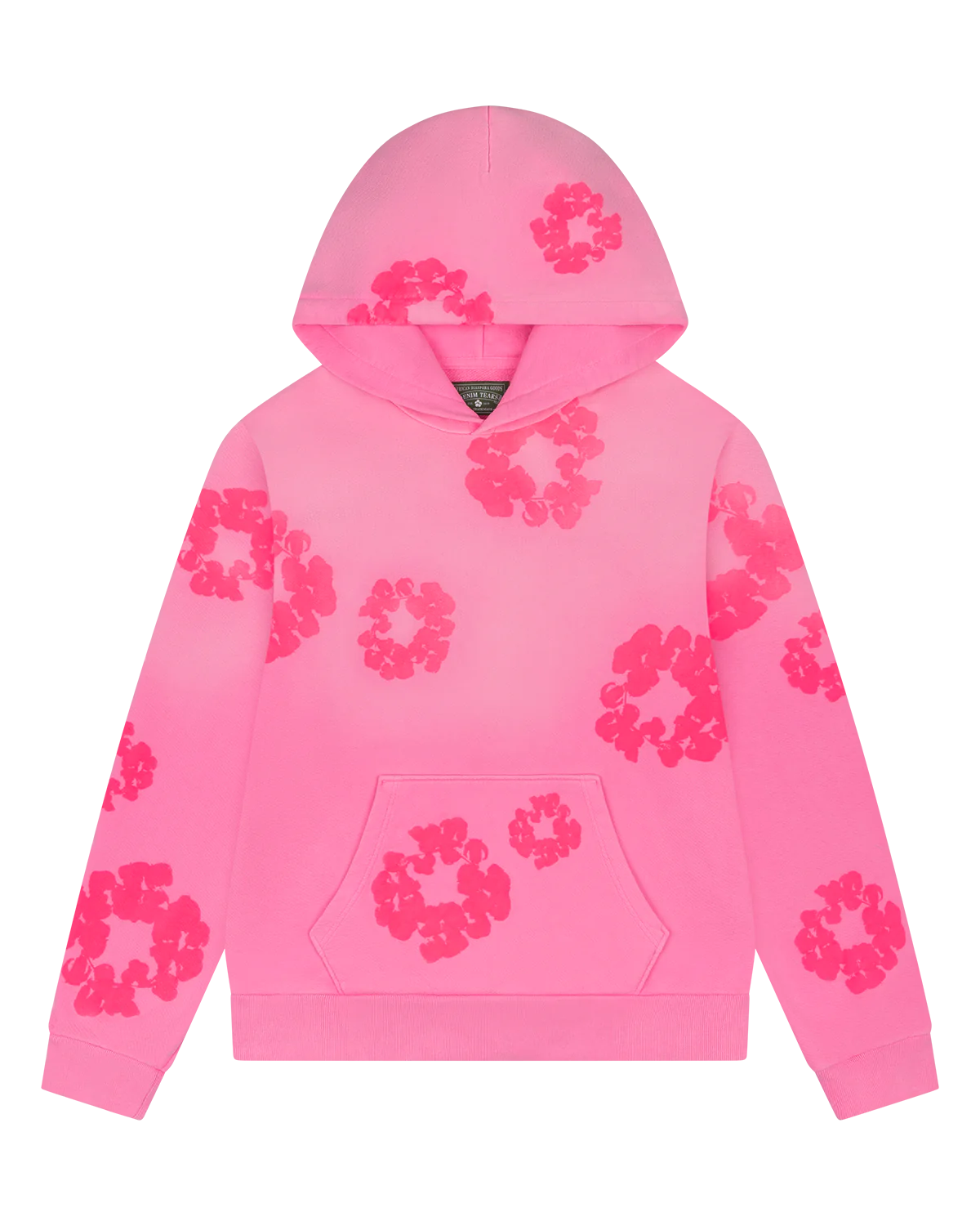 Denim Tears Mono Cotton Wreath Hoodie in pink with sun-faded washed finish, regular fit, made from 100% cotton.