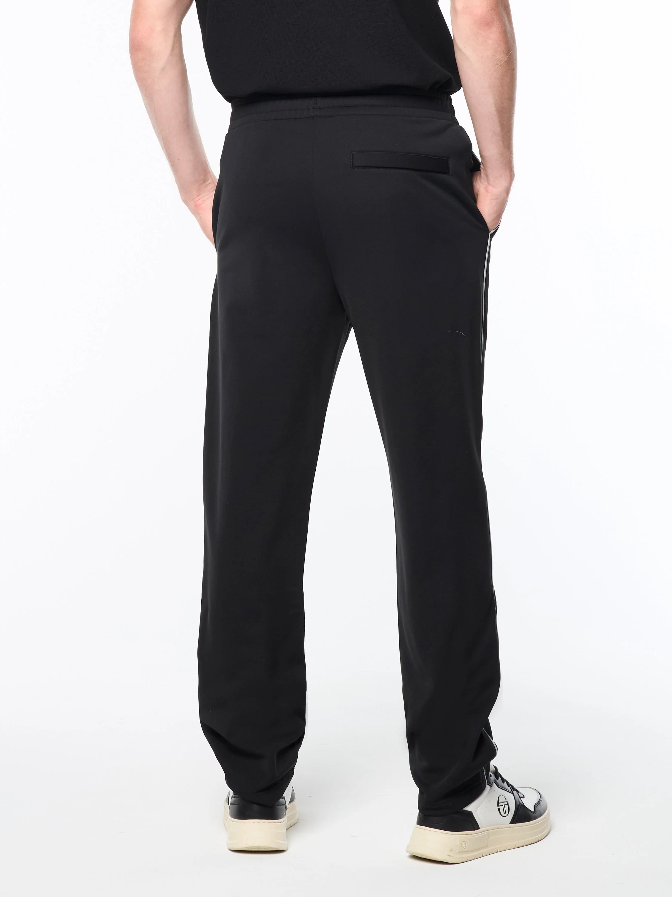 Sergio Tacchini Olmi Track Pant in Black Beauty with embroidered ST logo and contrast piping