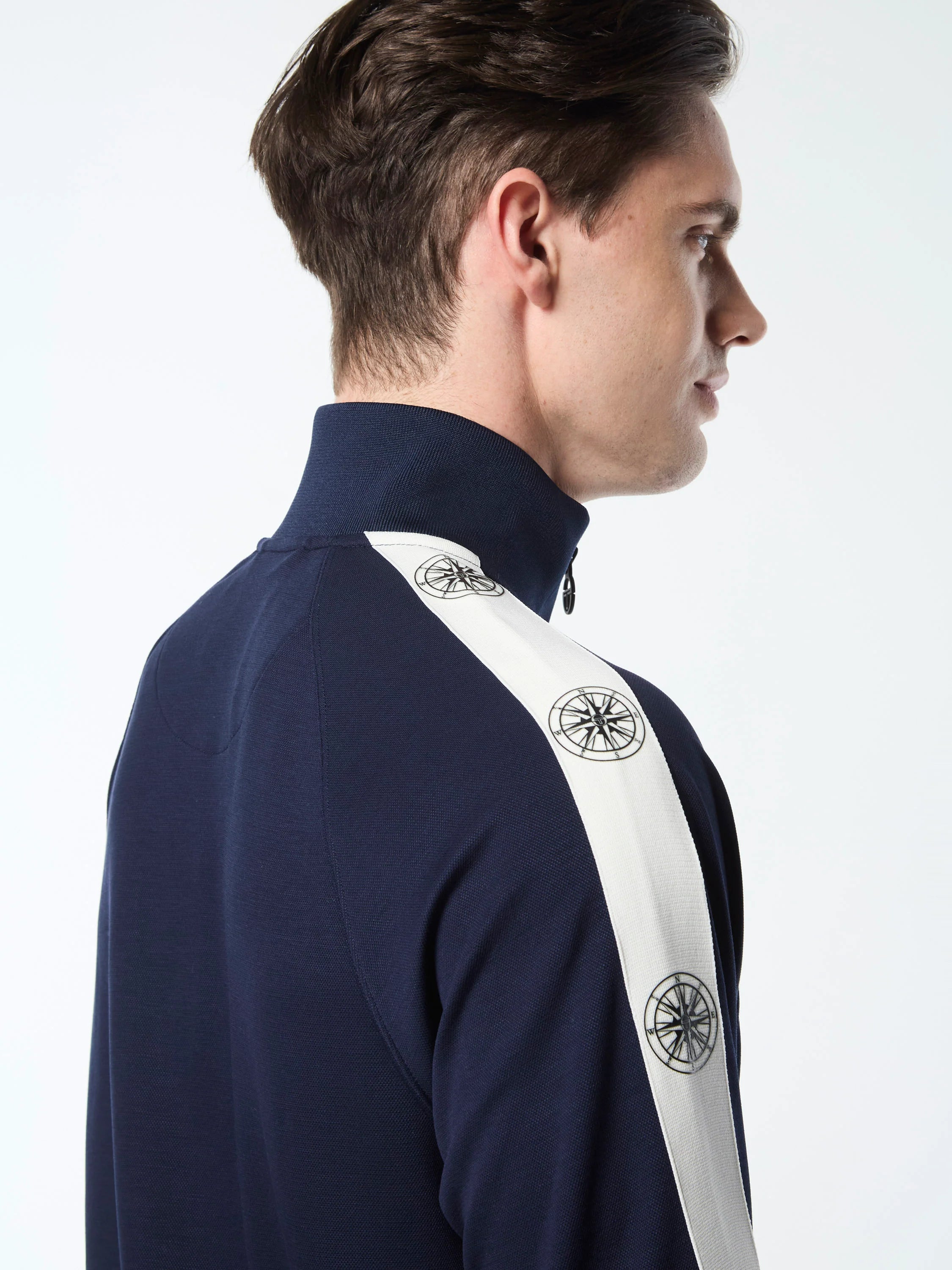 Sergio Tacchini Bussola Track Jacket with Compass logo taping, embroidered ST logo, and Tencel-blend fabric