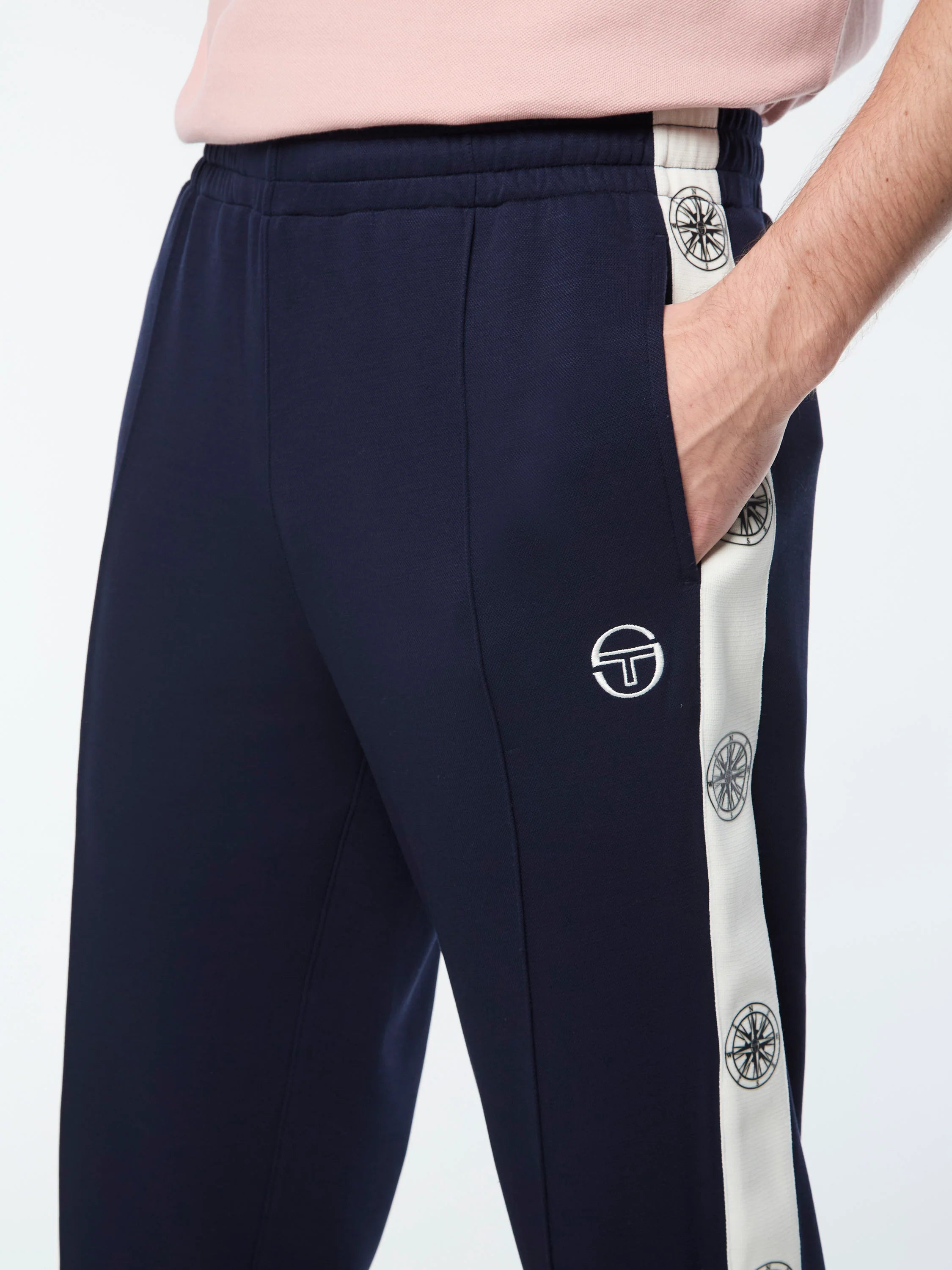 Sergio Tacchini Bussola Track Pant with Compass logo taping, embroidered ST logo, and Tencel-blend fabric