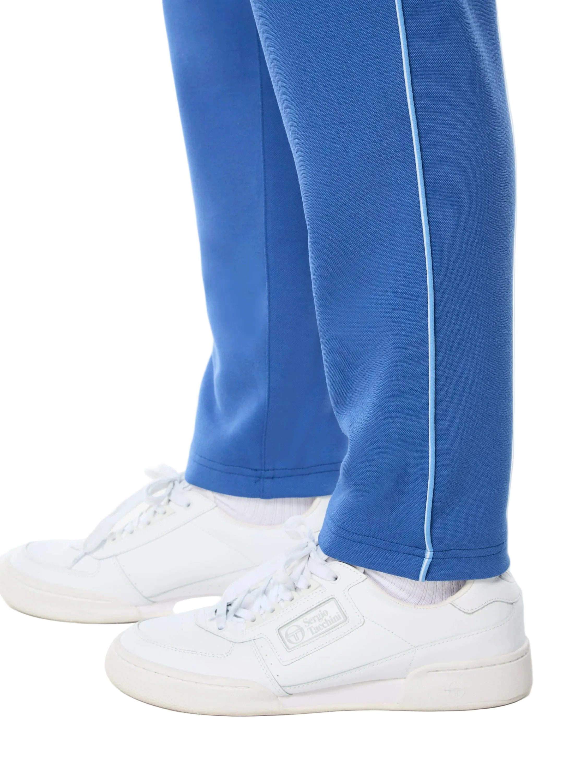 Performance track pants with contrast piping down legs, elastic waistband with metal-tipped drawcord, and embroidered ST monogram logo