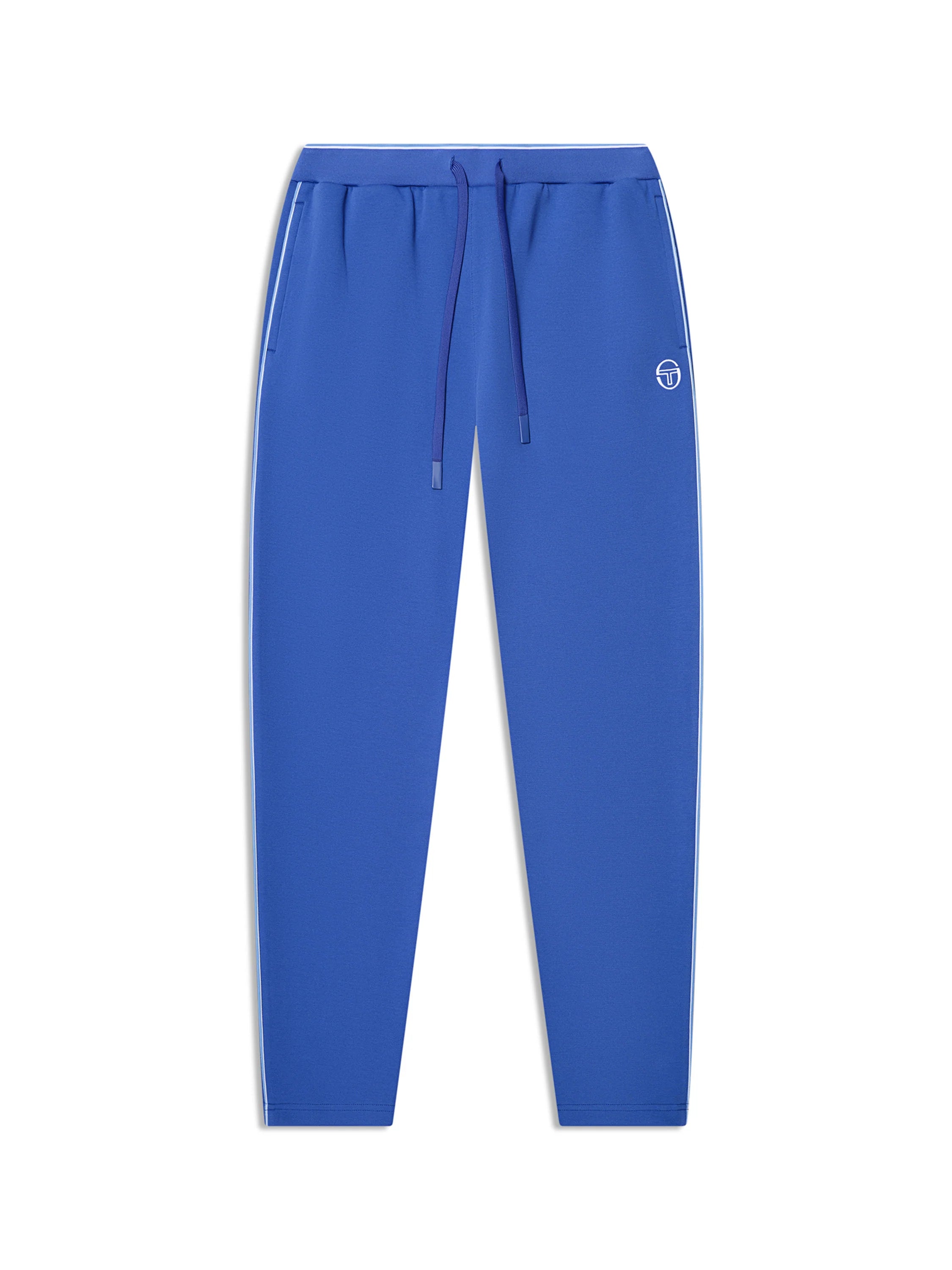 Performance track pants with contrast piping down legs, elastic waistband with metal-tipped drawcord, and embroidered ST monogram logo