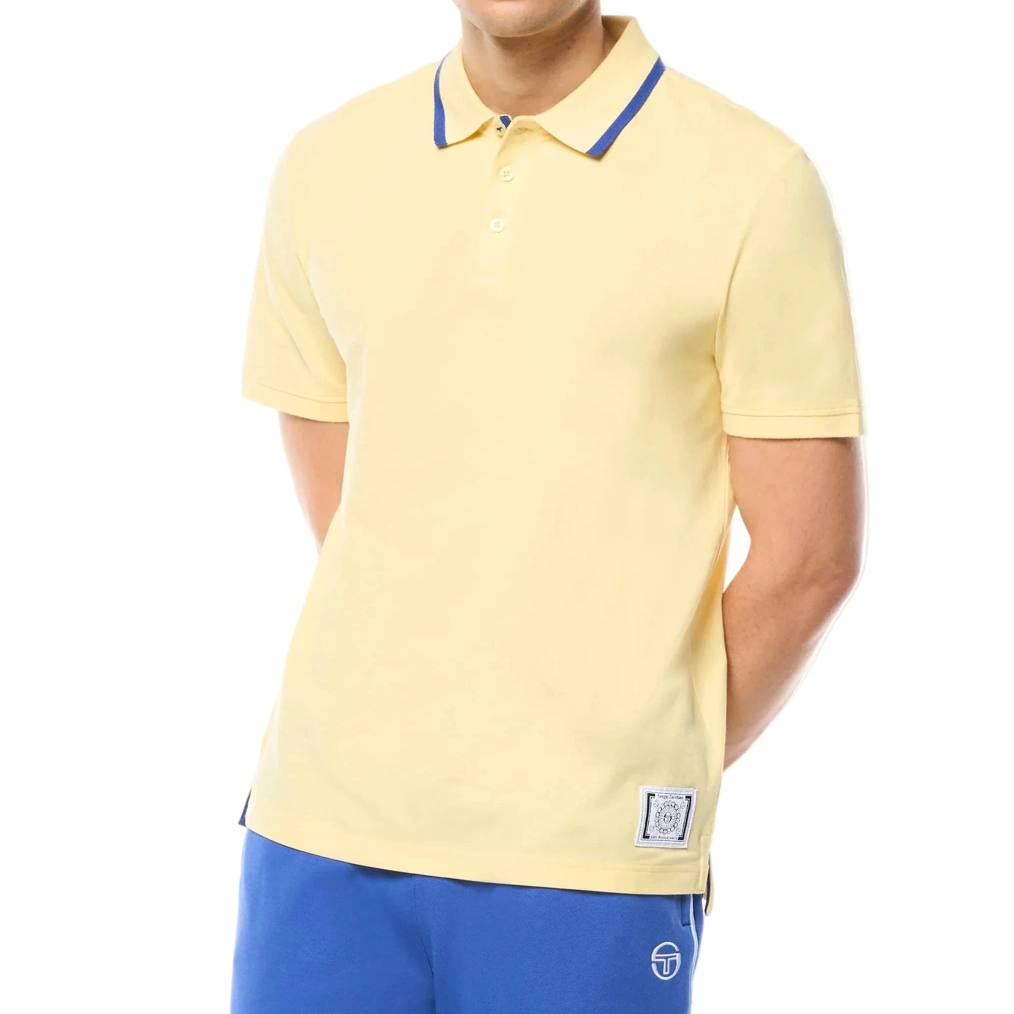 Sergio Tacchini Fresca polo shirt with ribbed striped collar, 3-button placket, and stretch fabric for athletic and casual wear