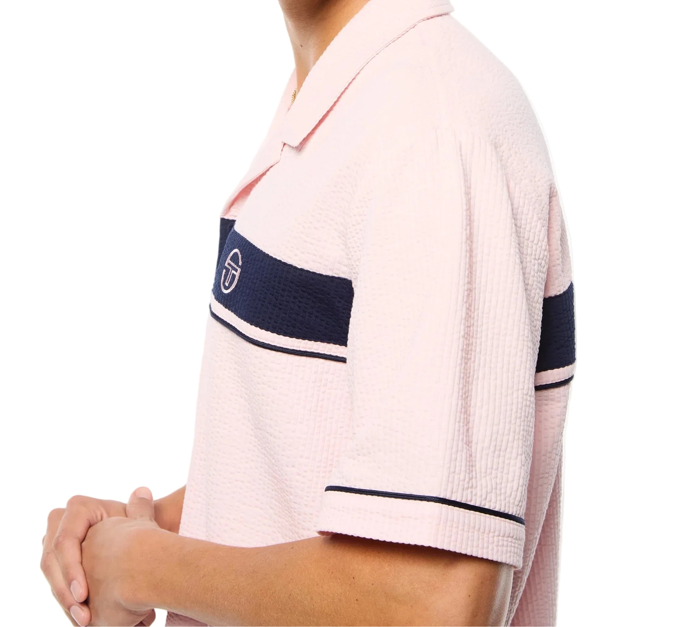 Sergio Tacchini Annata Cabana Shirt with camp collar, striped chest detail, and embroidered ST logo in lightweight relaxed fit fabric