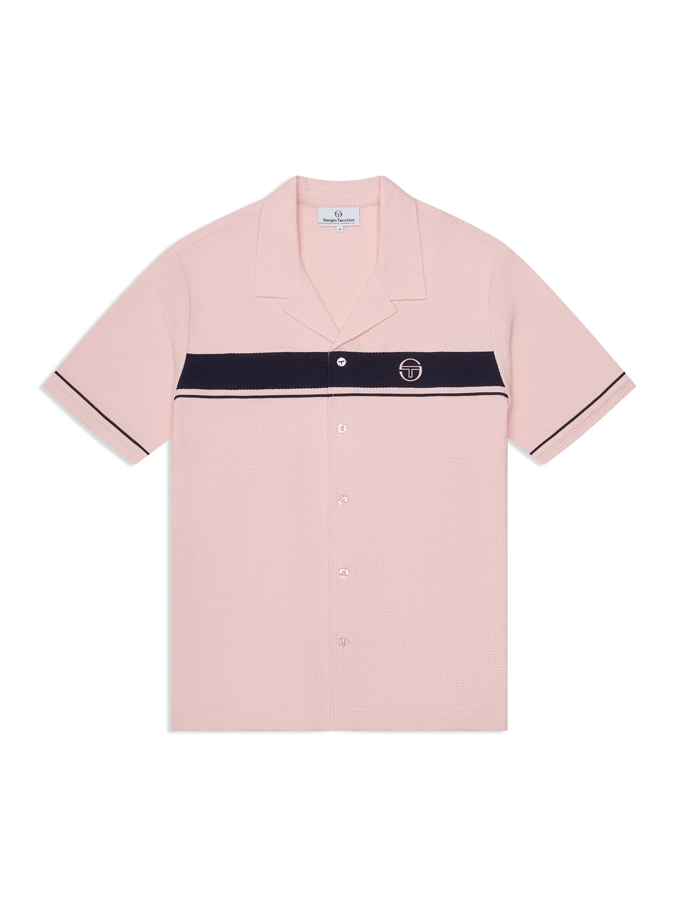 Sergio Tacchini Annata Cabana Shirt with camp collar, striped chest detail, and embroidered ST logo in lightweight relaxed fit fabric
