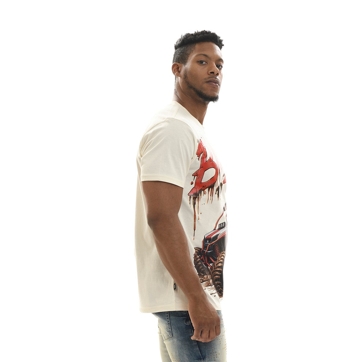 Switch Remarkable A1/Bad Bone Tee in cream with relaxed fit and bold graphic design