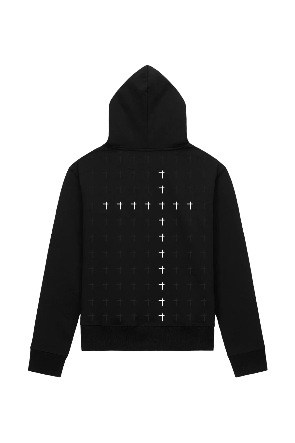 RtA Dion Hoodie in Black White Cross with front RtA logo and cross grid print on back