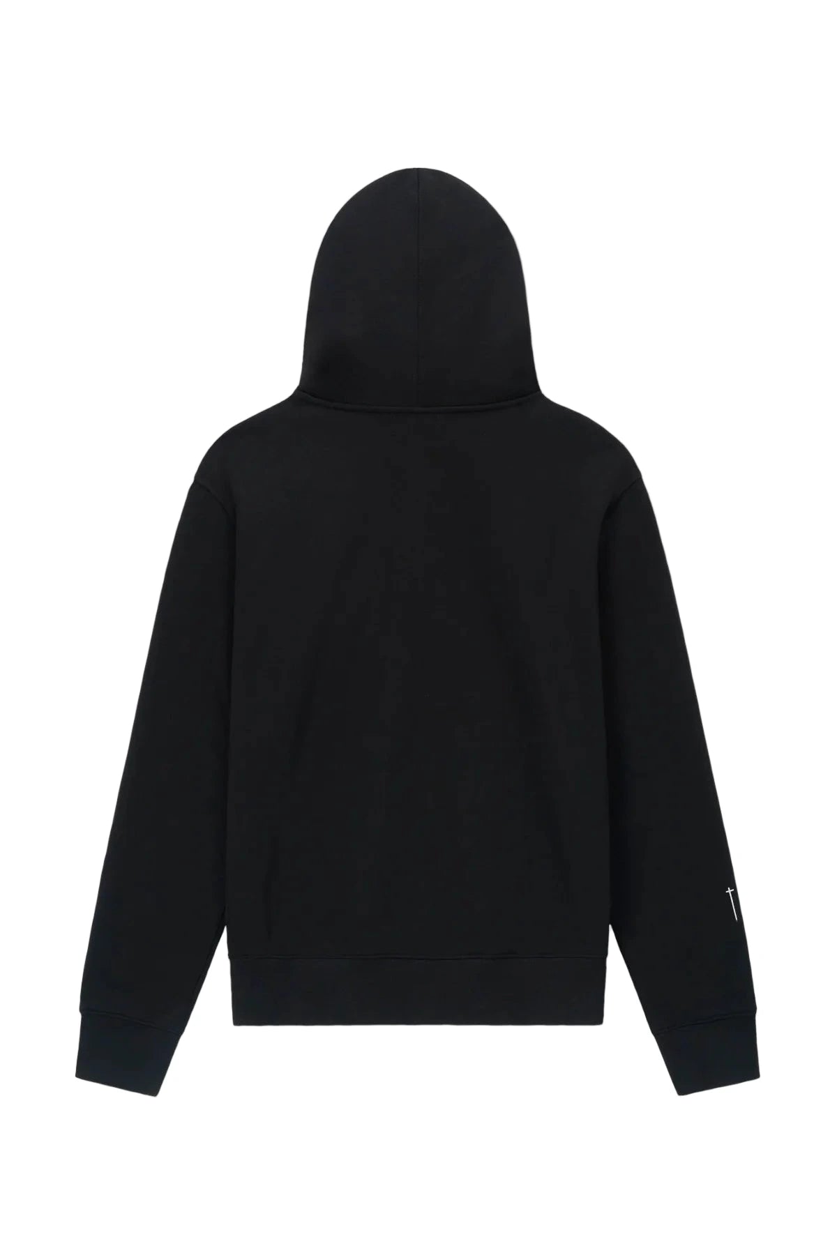 RtA Dion Hoodie in Black White with front logo, triple cross motif on right arm, and kangaroo pocket
