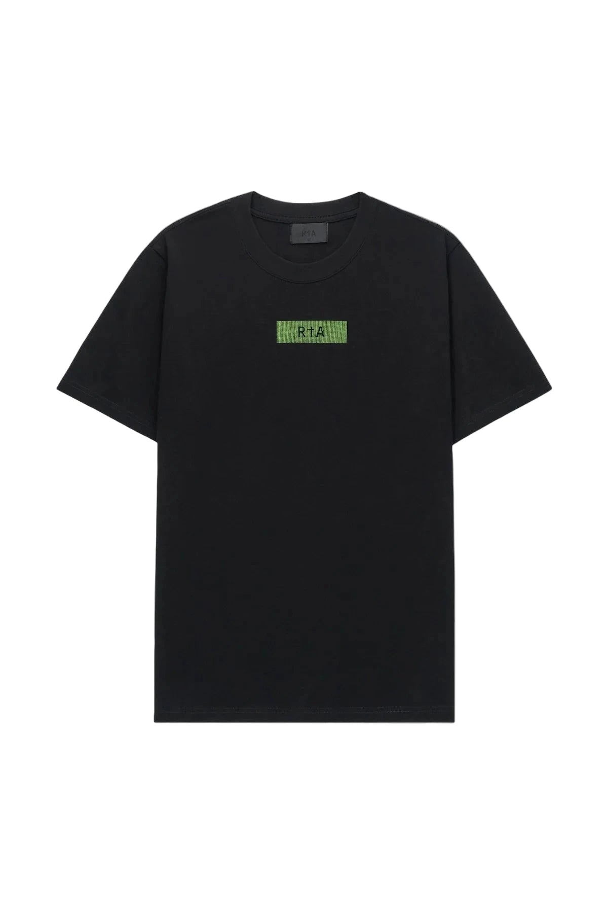 RTA Liam Short Sleeve Tee in black with glitch-strip chest logo and binary code graphic on back.
