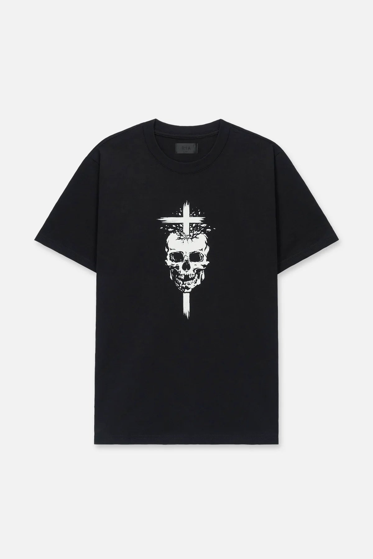 Liam Short Sleeve Tee in Black Skeleton Hell with front RtA skull and cross graphic and back "SEE YOU IN HELL