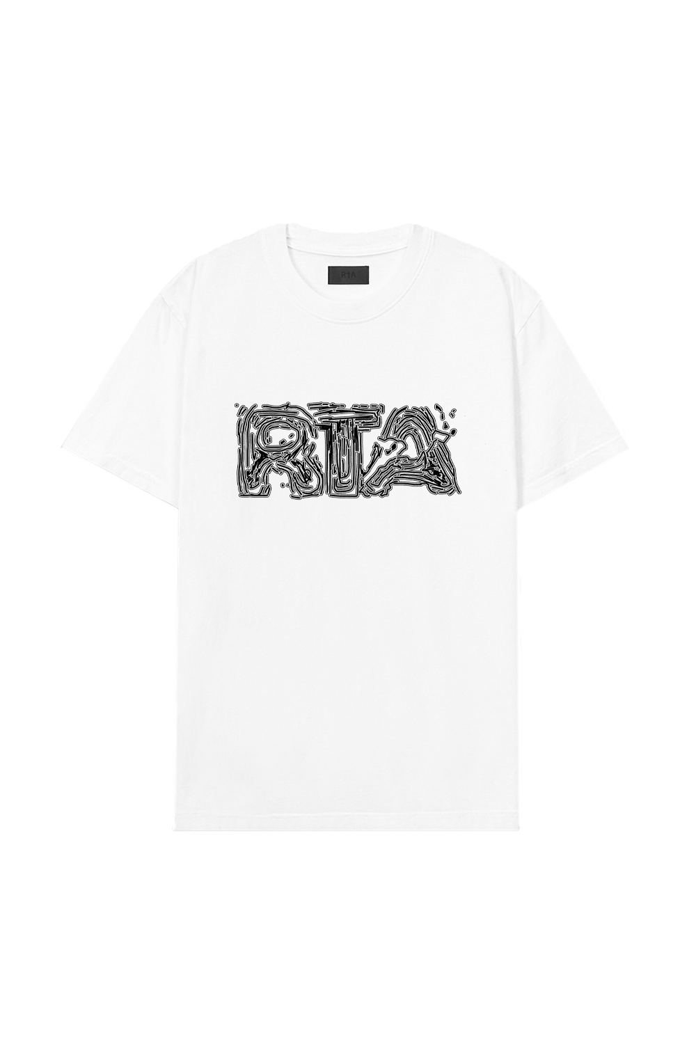 RTA Liam short sleeve T-shirt in white with topographic logo graphic and modern streetwear design