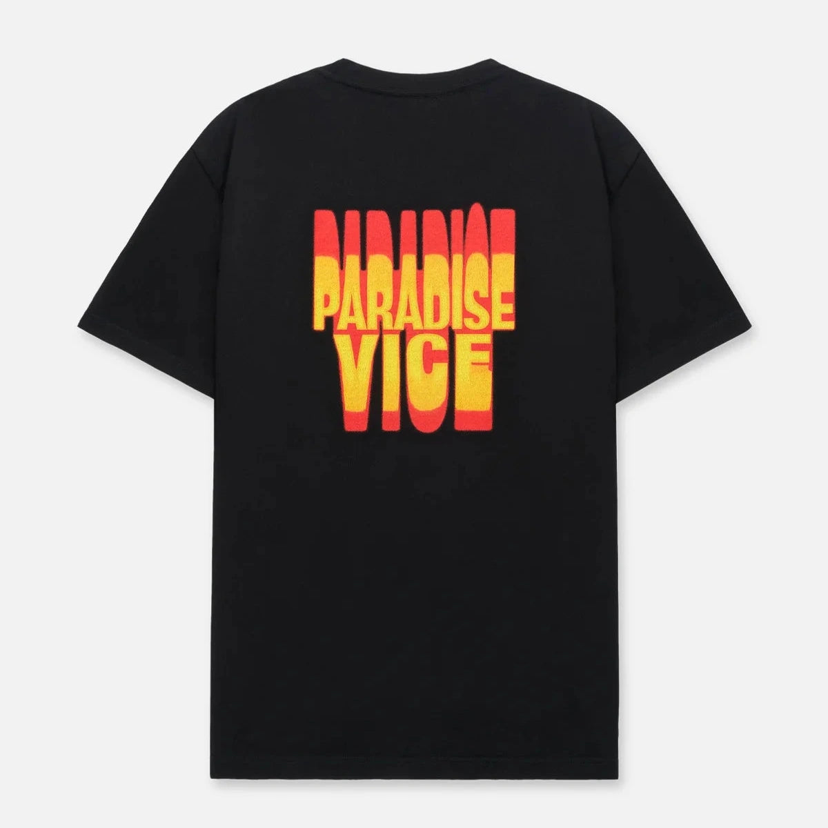 RTA Colin Oversized Short Sleeve Tee in black with large RTA logo on the chest and Paradise Vice gradient logo on the back, made from 100% cotton.