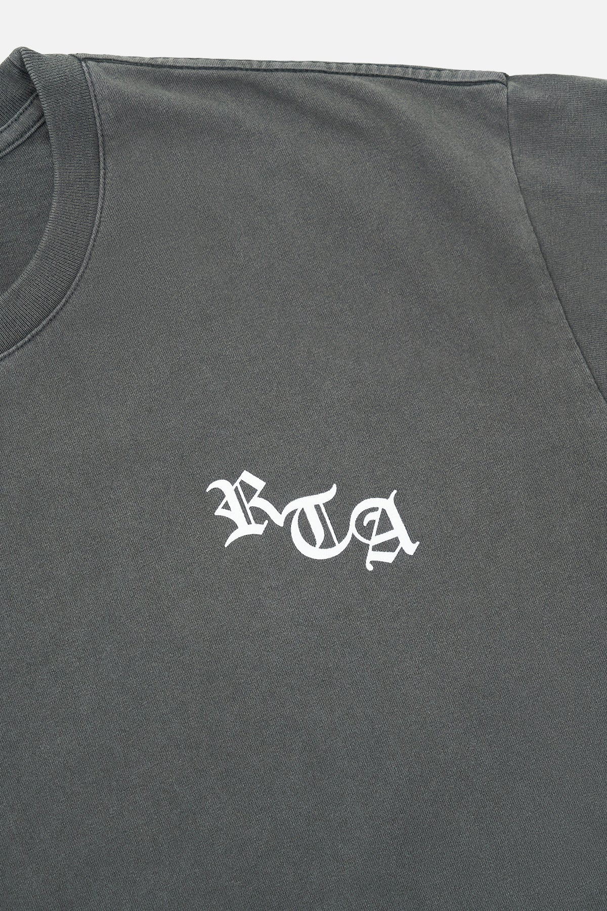 RtA Colin Oversized Tee in Vintage Black with Old English RtA logo and LA cross back motif