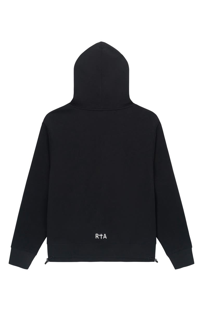 RtA Spike oversized black cotton hoodie with spiky logo graphic, fixed hood, kangaroo pocket, and drawcord-toggle hem