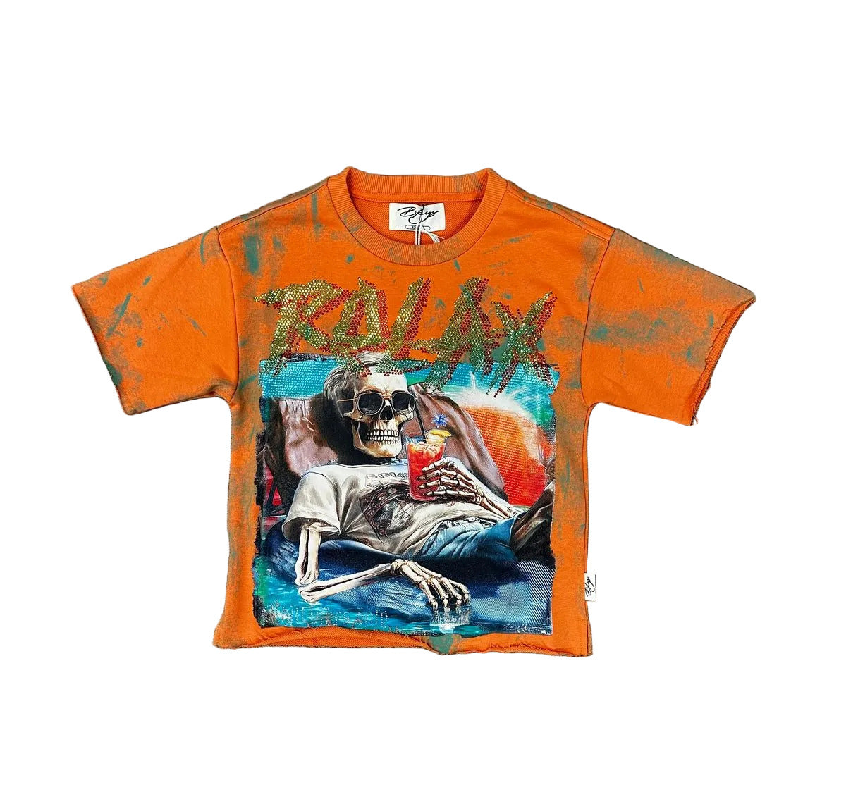 BKYS Kids Relax cropped tee in sunset orange with soft French terry fabric and modern streetwear-inspired fit