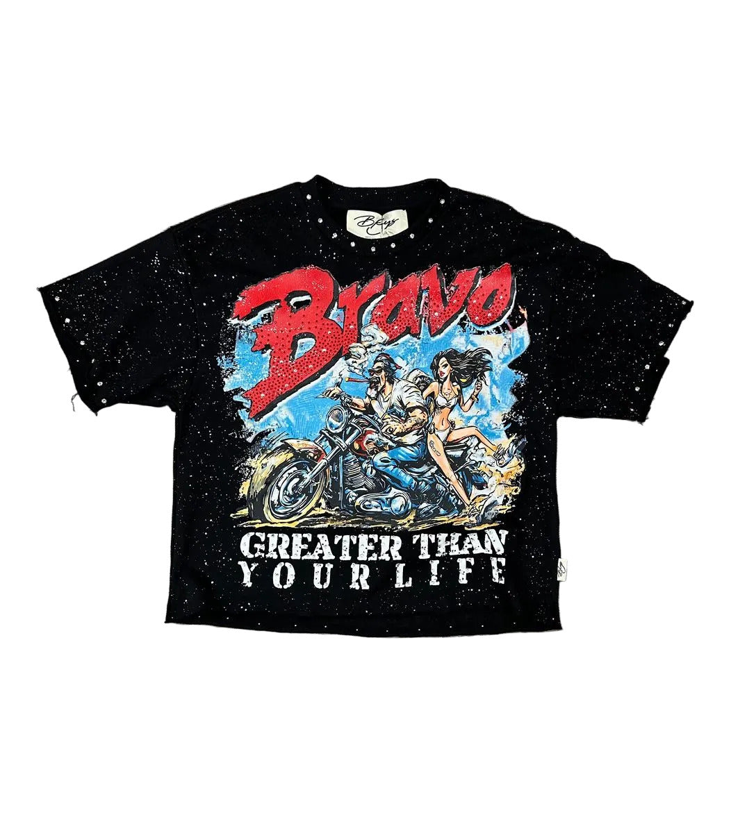 BRAVO F-Terry Cropped Tee in black with cropped fit and French terry fabric, modern streetwear style