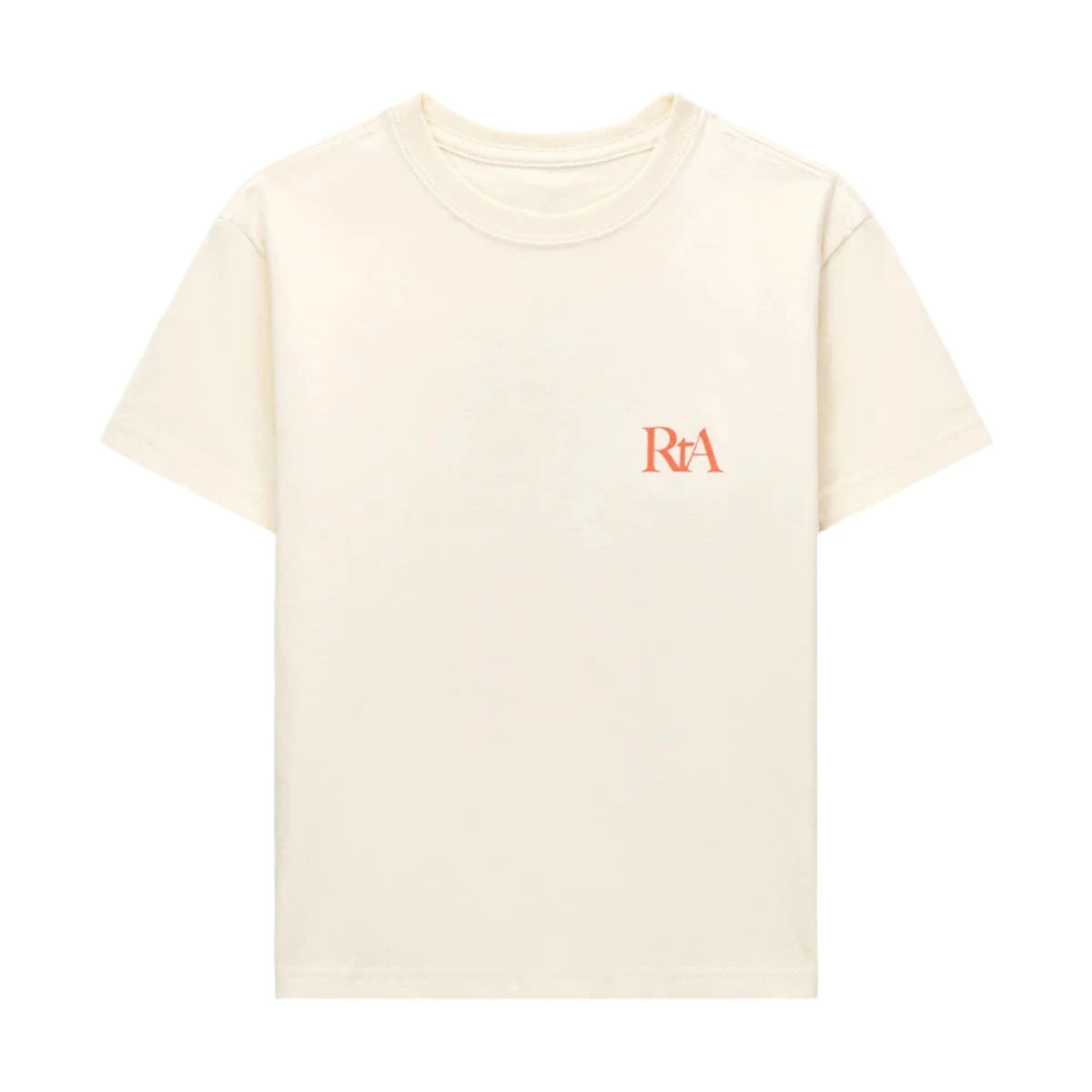 Edson Short Sleeve Tee in Bone Paradise with small RTA logo on chest, abstract deconstructed PARADISE graphic, and signature RTA crosses on back.