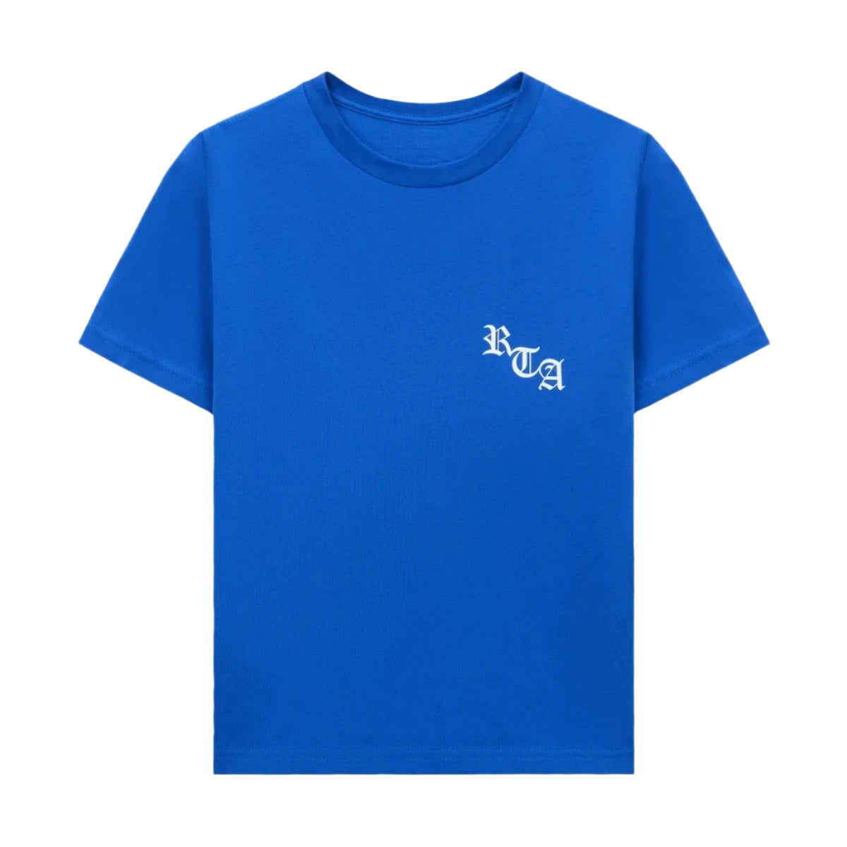 Blue t-shirt with a logo on a white background