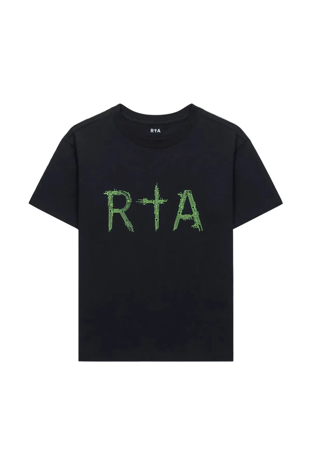 RtA Kids Lawson short sleeve T-shirt in black with circuit RtA logo printed across the chest.