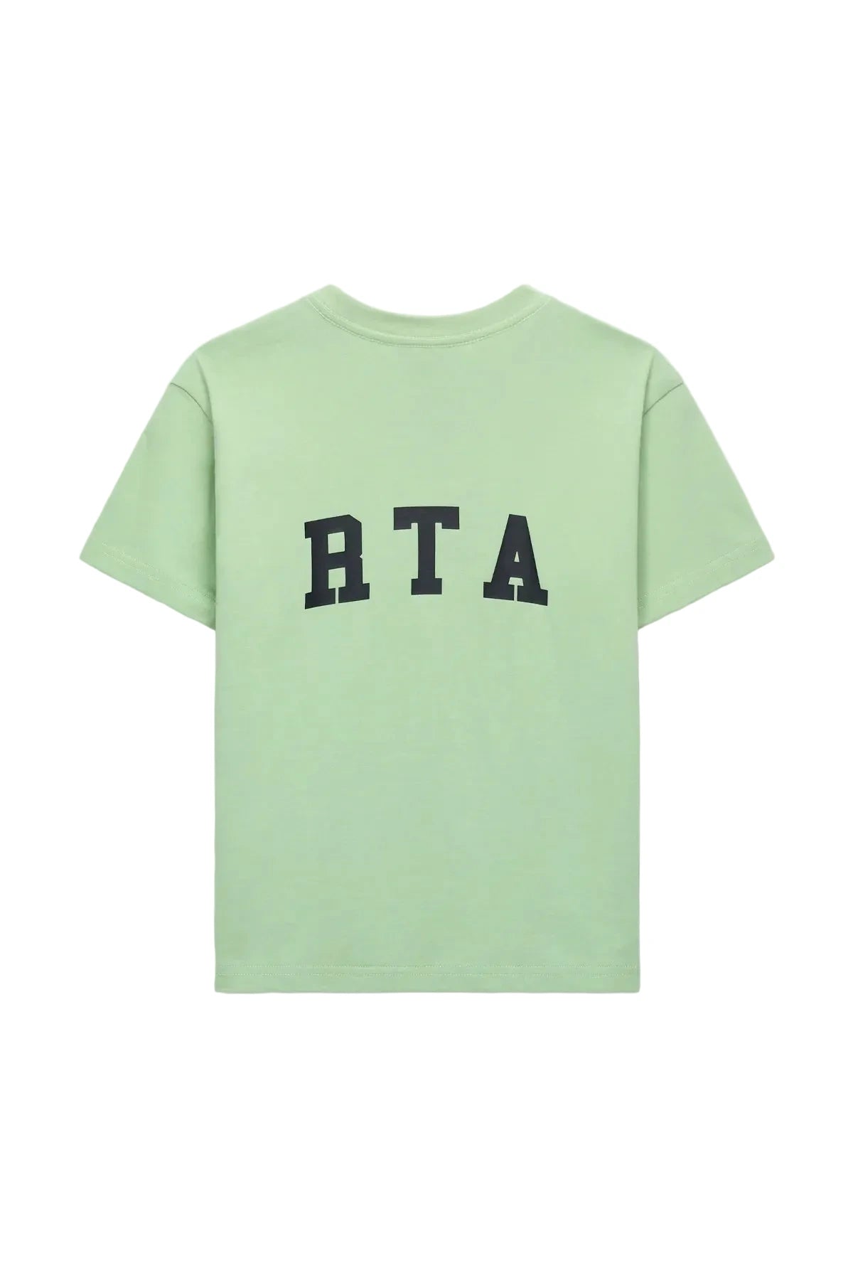 RtA Kids Lawson short sleeve T-shirt in green collegiate with collegiate-inspired RtA logos on the front and back.