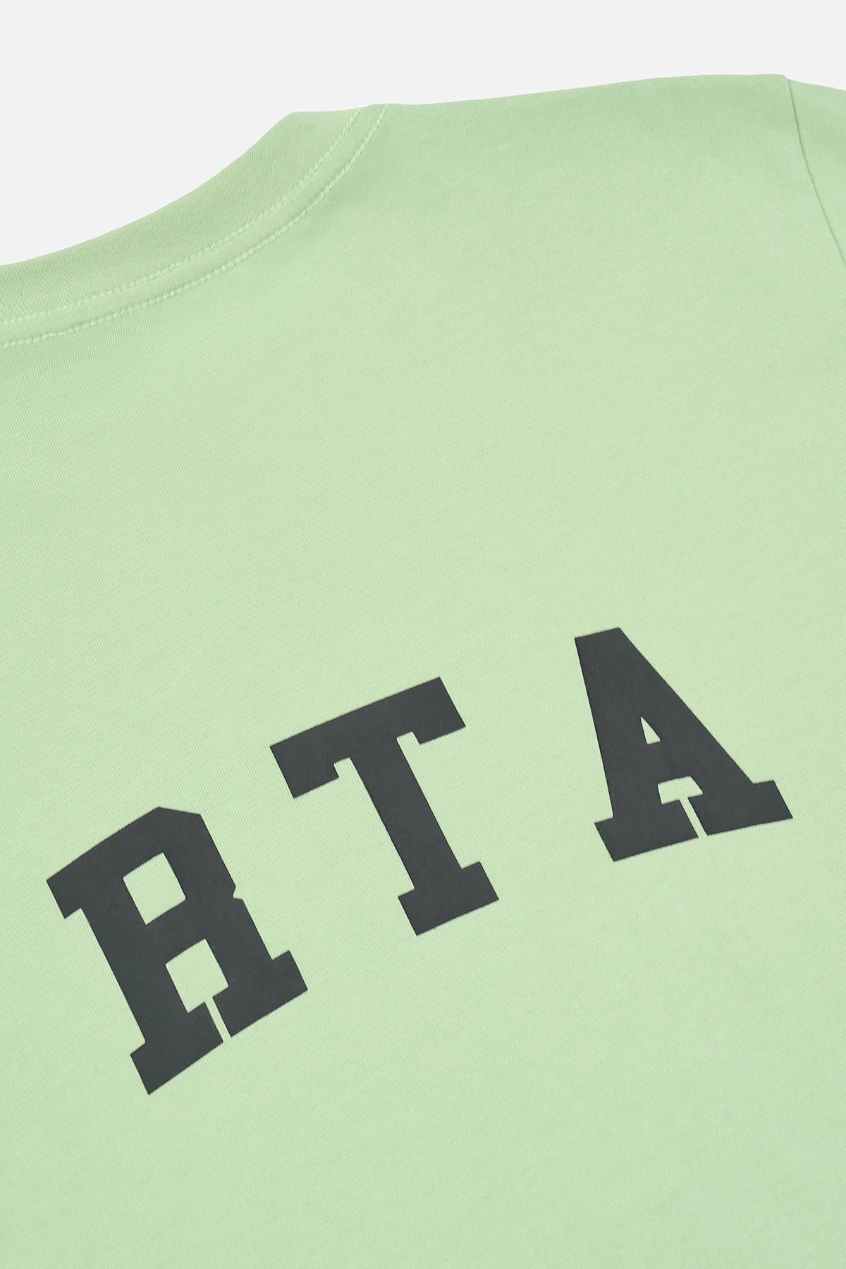 RtA Kids Lawson short sleeve T-shirt in green collegiate with collegiate-inspired RtA logos on the front and back.
