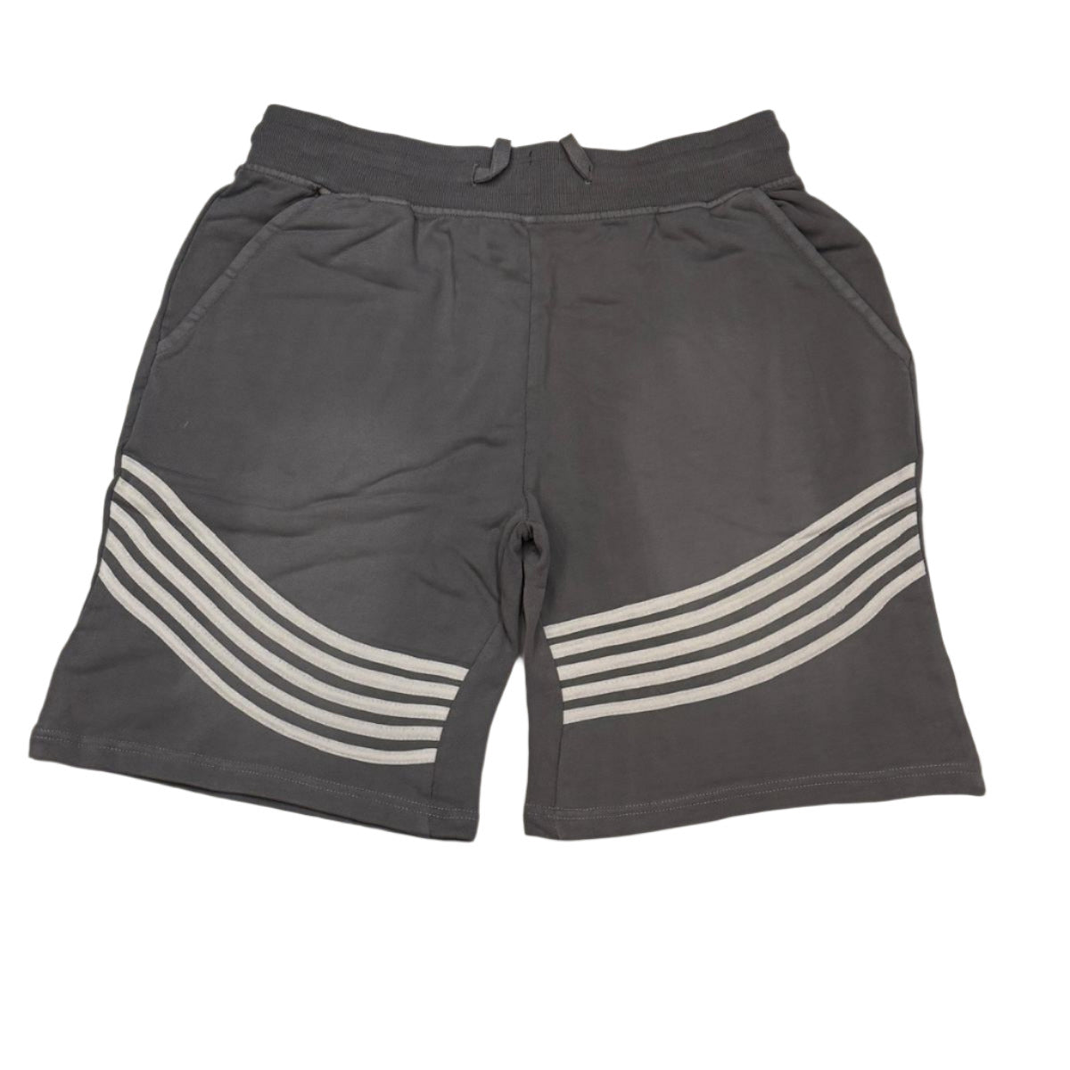 Gray shorts with white stripes