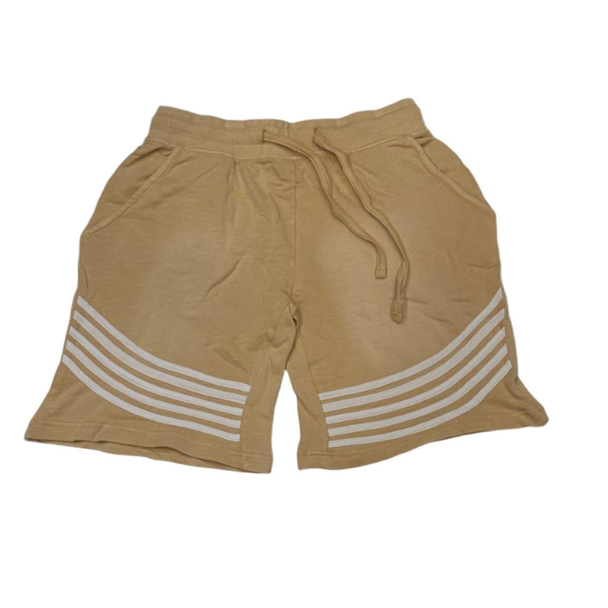 Beige athletic shorts with white stripes 