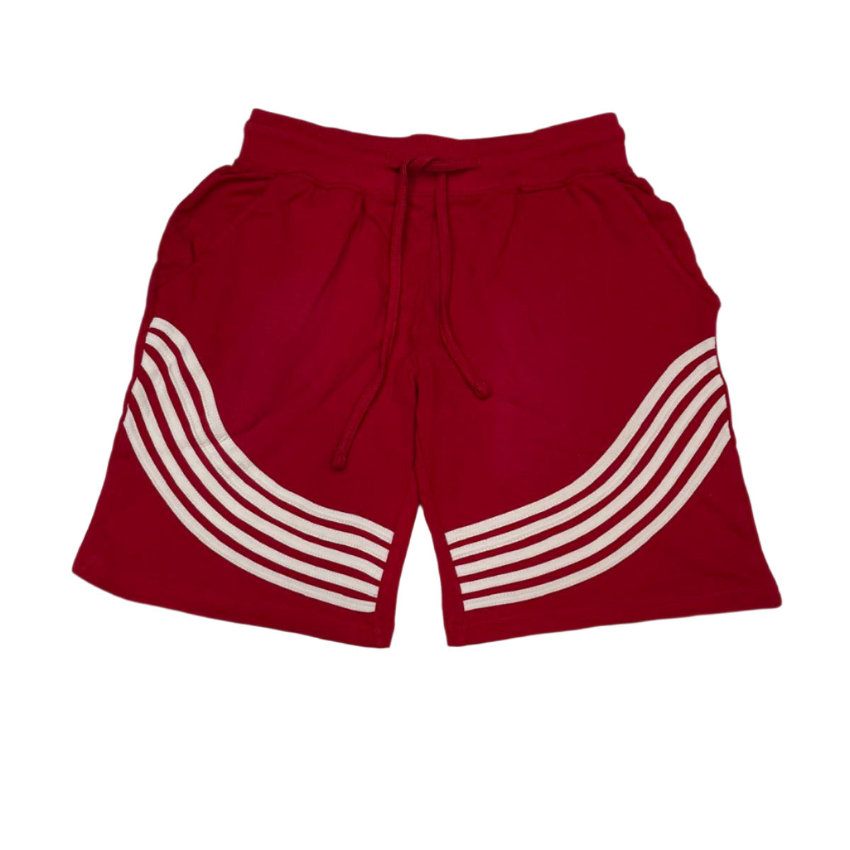 Red shorts with white stripes