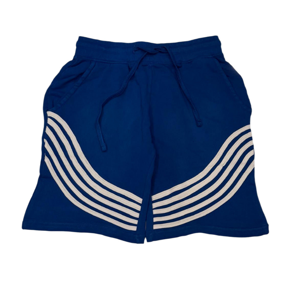 Blue shorts with white stripes