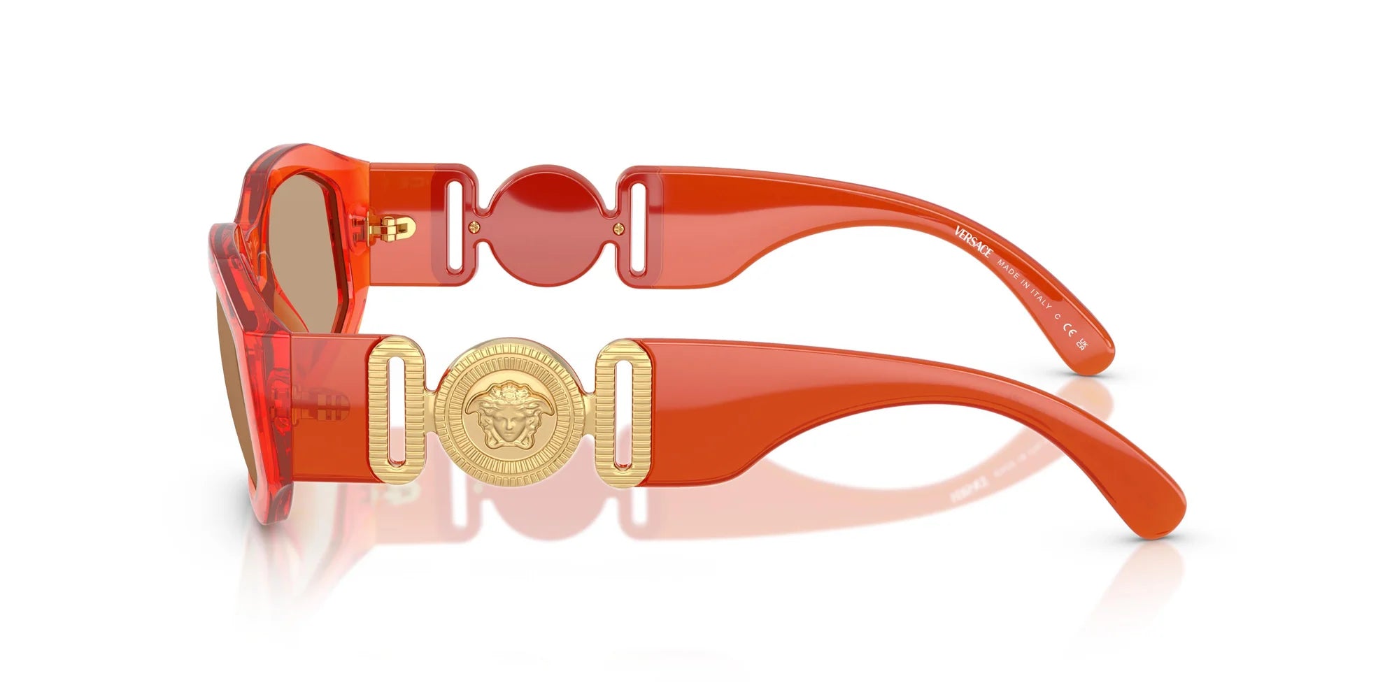 Versace Medusa Biggie sunglasses with transparent papaya frame and signature Medusa detailing
