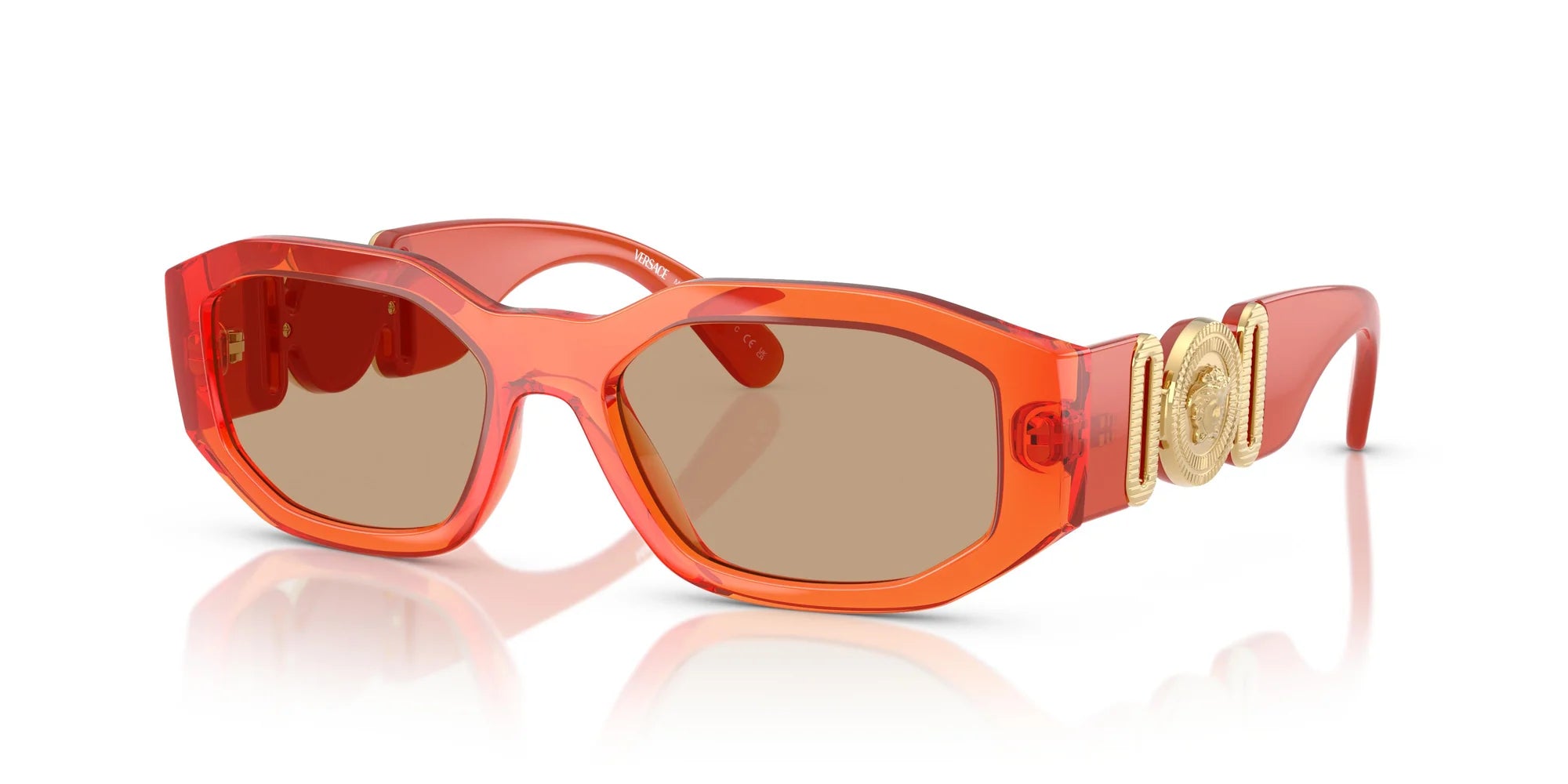 Versace Medusa Biggie sunglasses with transparent papaya frame and signature Medusa detailing