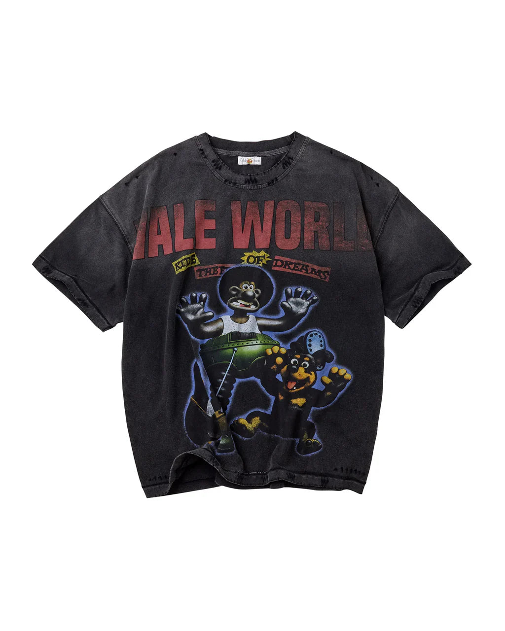 Vale Forever Happy Black graphic T-shirt made from 100% cotton featuring a center graphic and lightly distressed print detail.