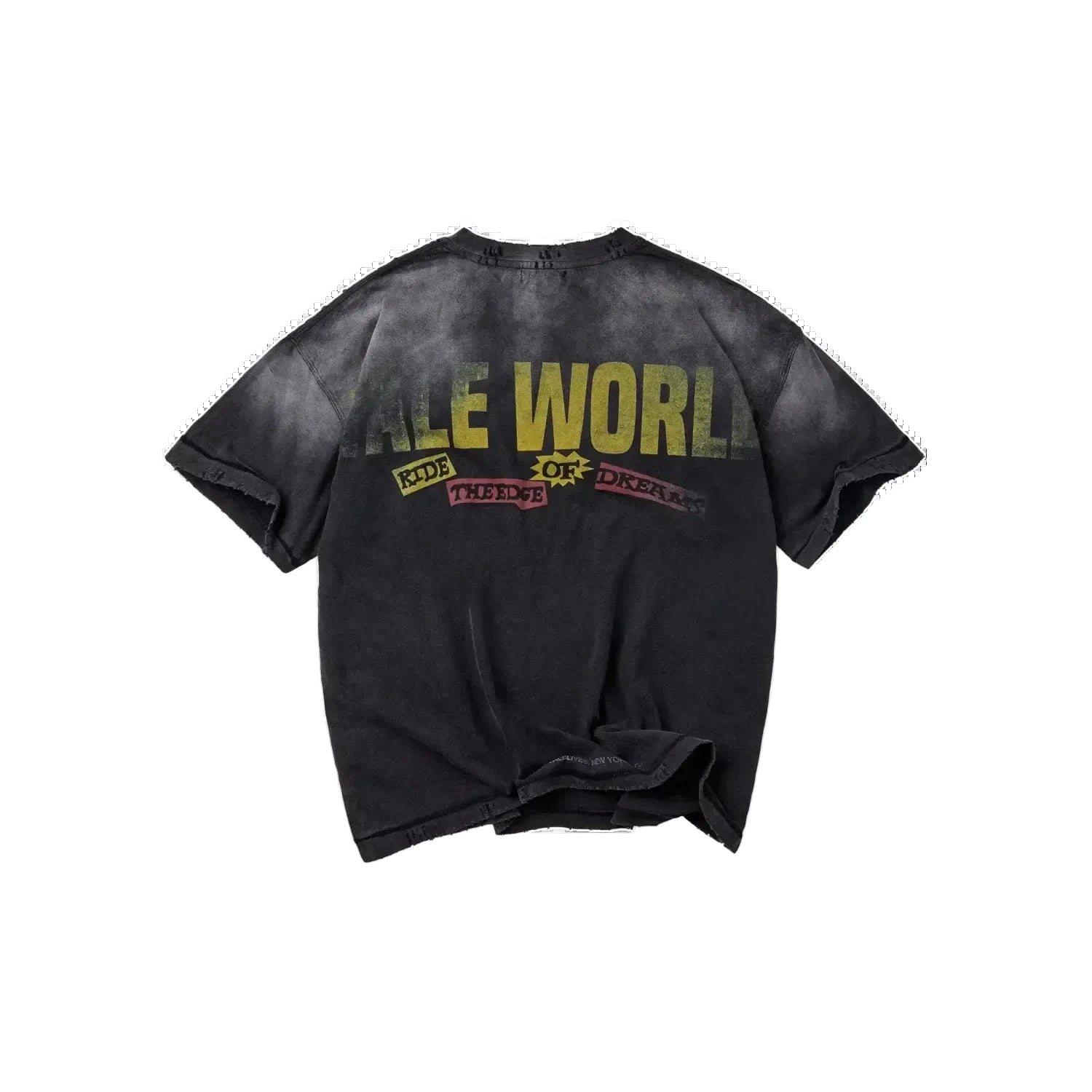 Vale Forever Newspaper Black graphic T-shirt featuring a newspaper-inspired design with a bold streetwear aesthetic.