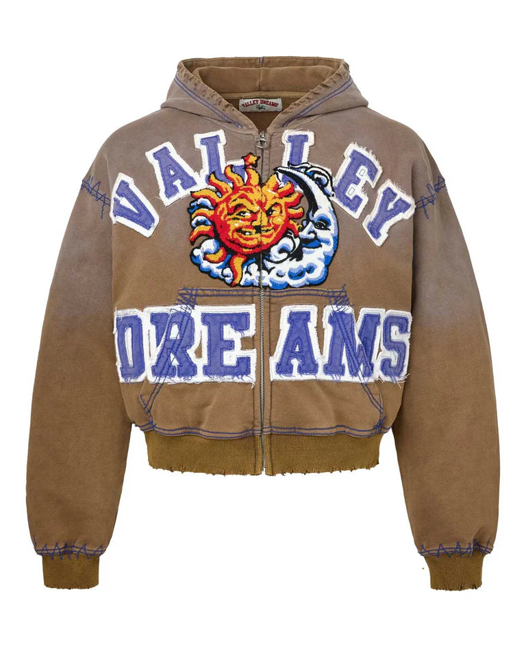 Vale Forever Sunny zip up hoodie in brown with relaxed streetwear-inspired design