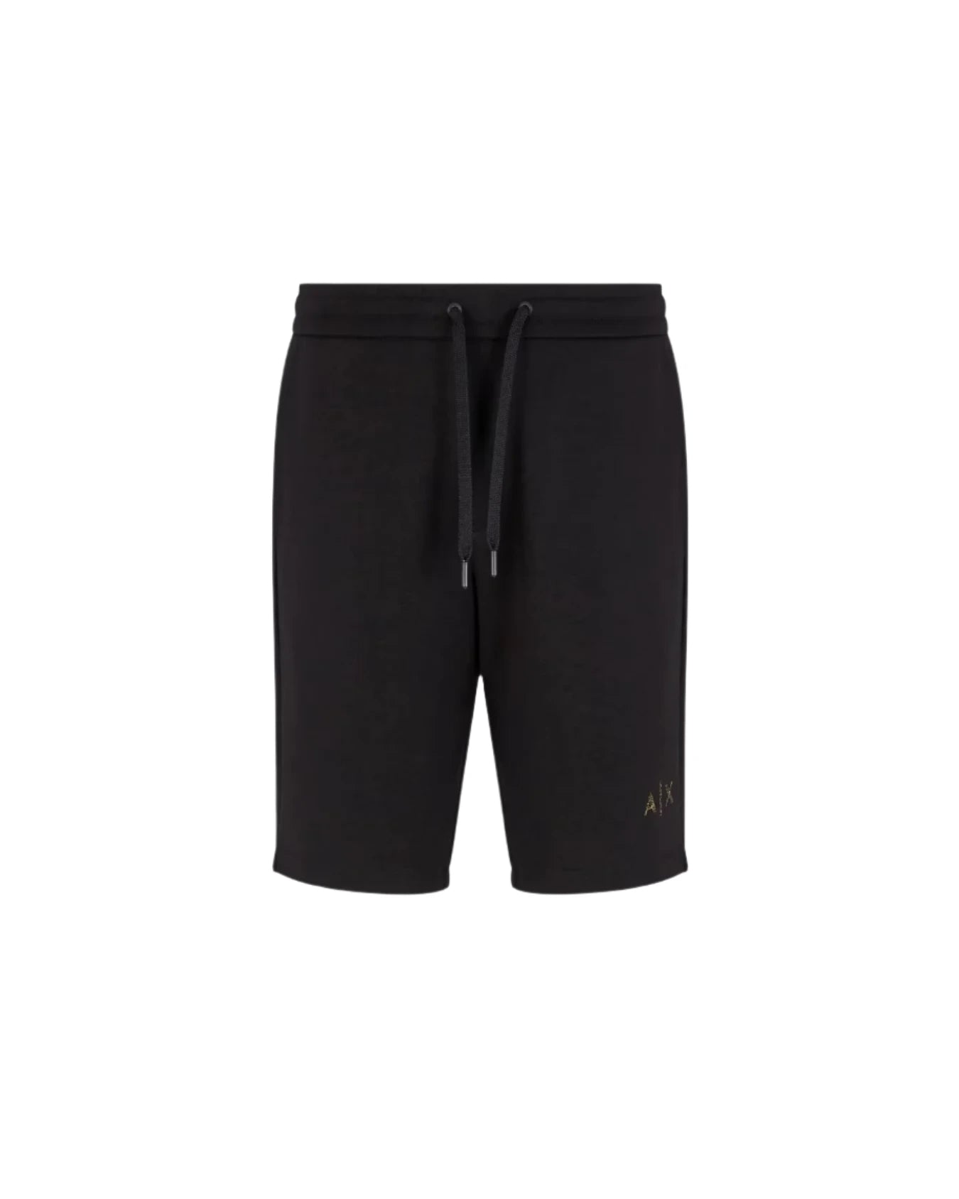 Black shorts with a drawstring on a white background