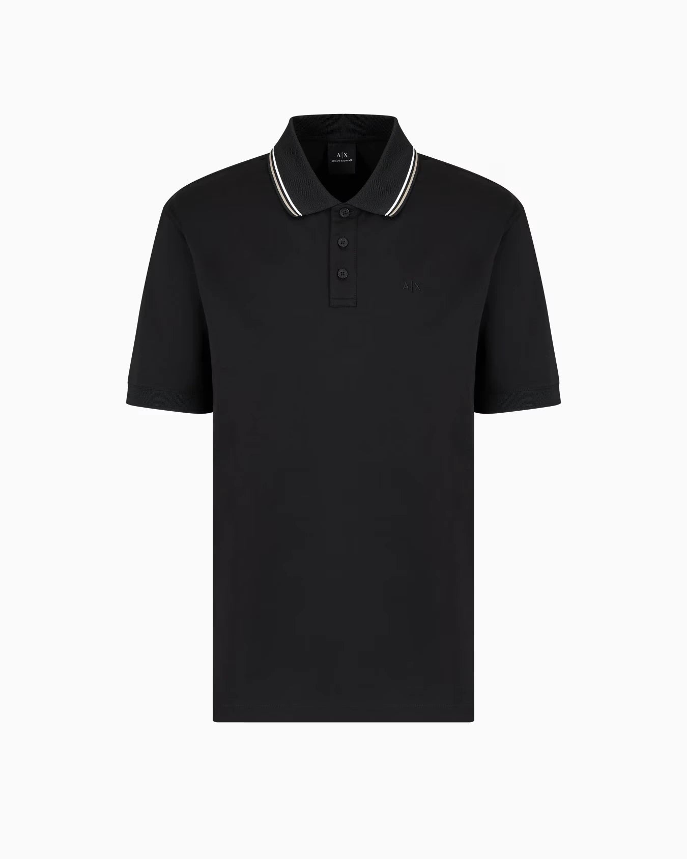 Mercerized cotton polo shirt with contrasting striped collar, regular fit, and short sleeves, perfect for smart-casual styling.