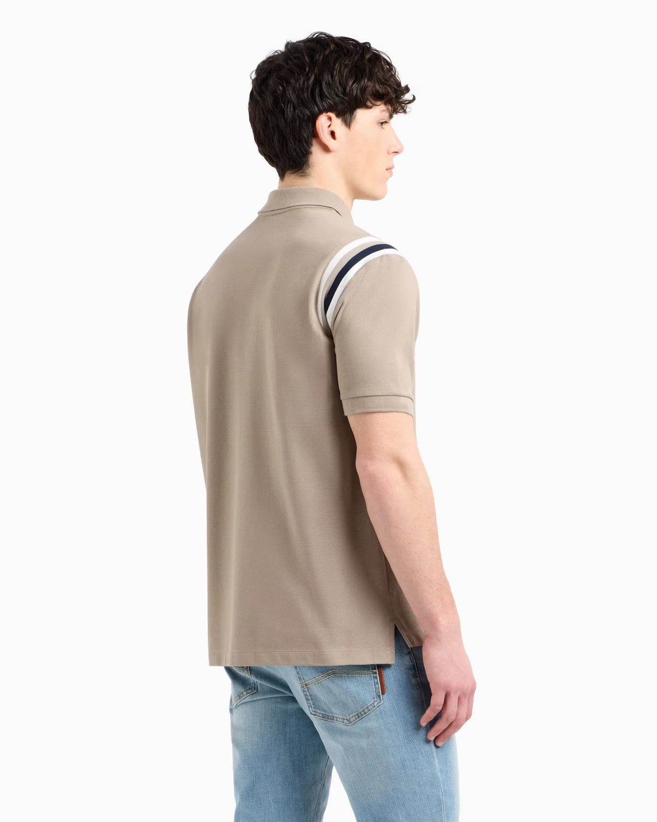 Regular-fit cotton piqué polo shirt with contrasting shoulder bands and embroidered chest logo, perfect for casual or smart-casual wear.