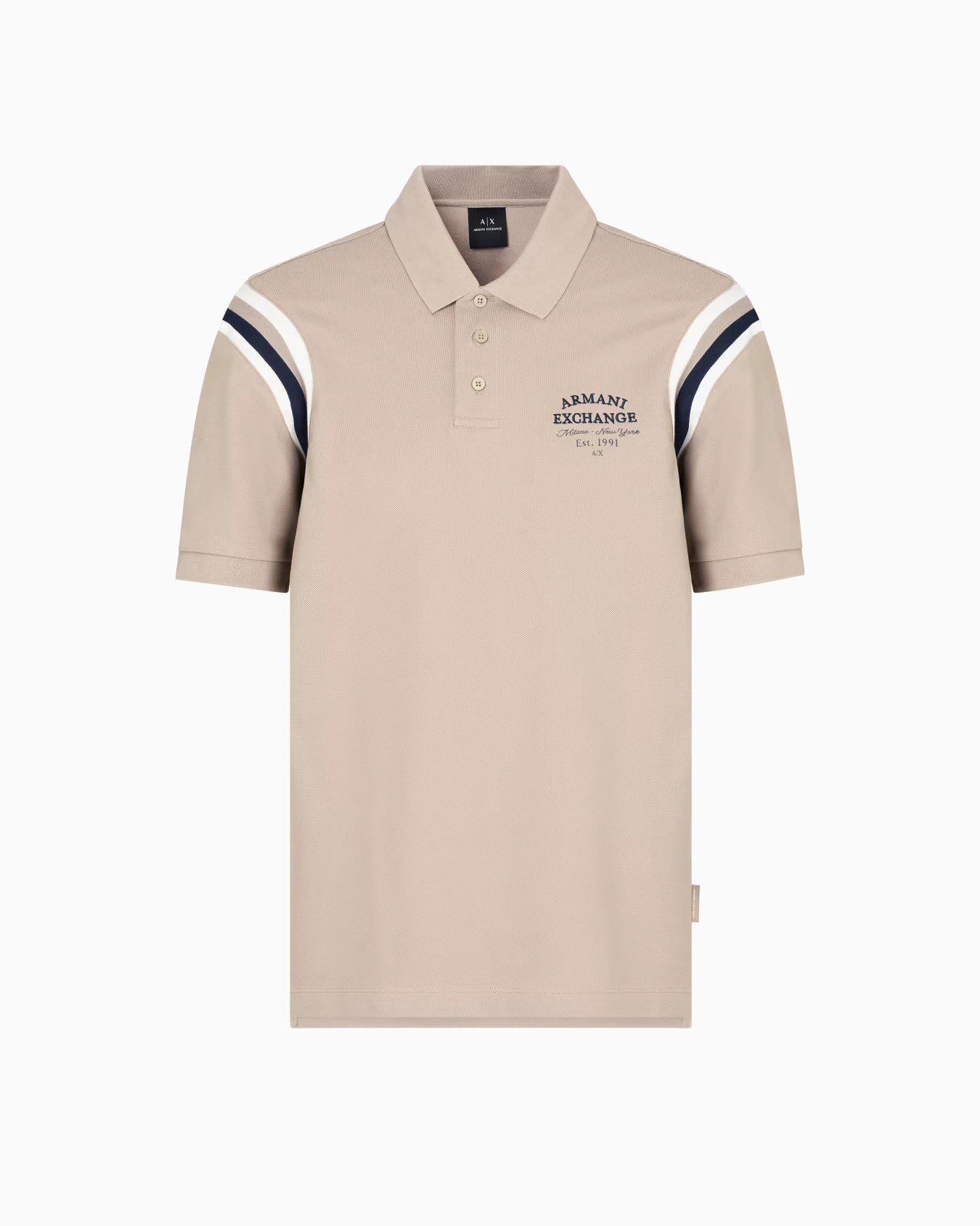 Regular-fit cotton piqué polo shirt with contrasting shoulder bands and embroidered chest logo, perfect for casual or smart-casual wear.