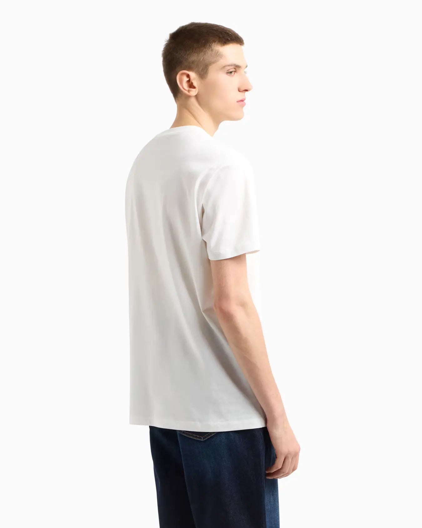 “Regular-fit cotton jersey T-shirt with logo on chest and round neckline”
