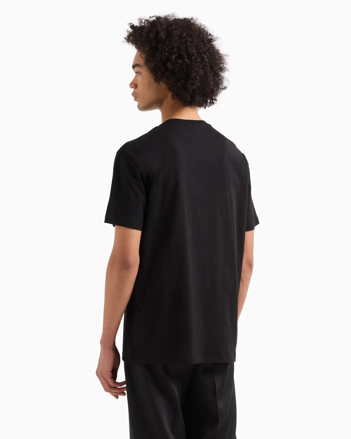 “Regular-fit cotton T-shirt with logo print on front, round neck, and short sleeves”