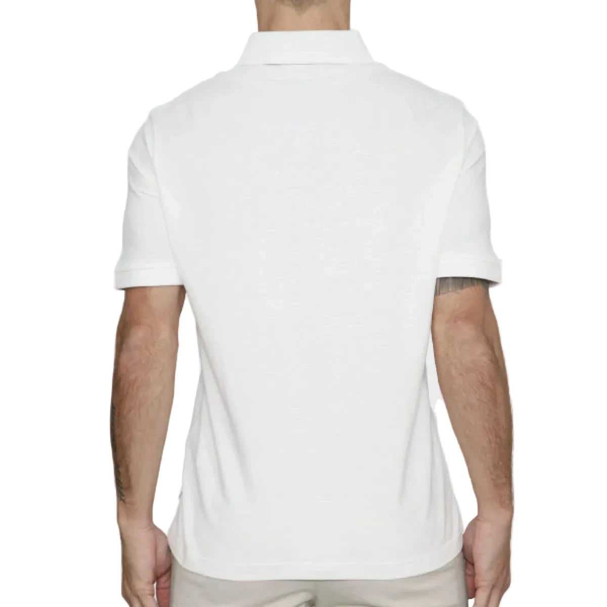 Armani Exchange white polo shirt with blue stripe detailing, cotton piqué fabric, and classic regular fit design