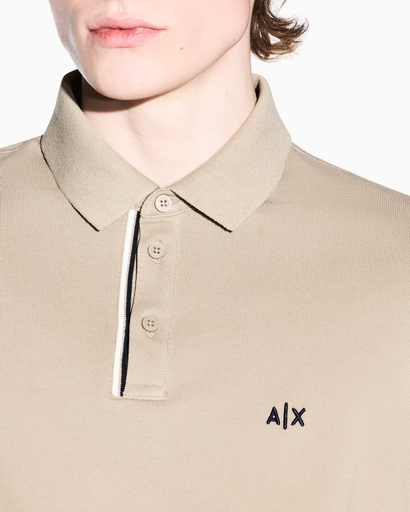 Armani Exchange classic cotton piqué polo shirt with ribbed collar, button placket, and regular fit for timeless smart-casual style
