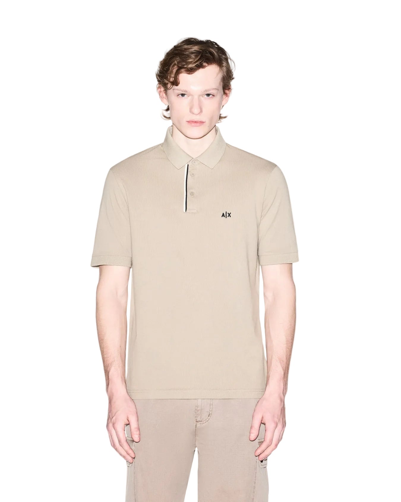 Armani Exchange classic cotton piqué polo shirt with ribbed collar, button placket, and regular fit for timeless smart-casual style