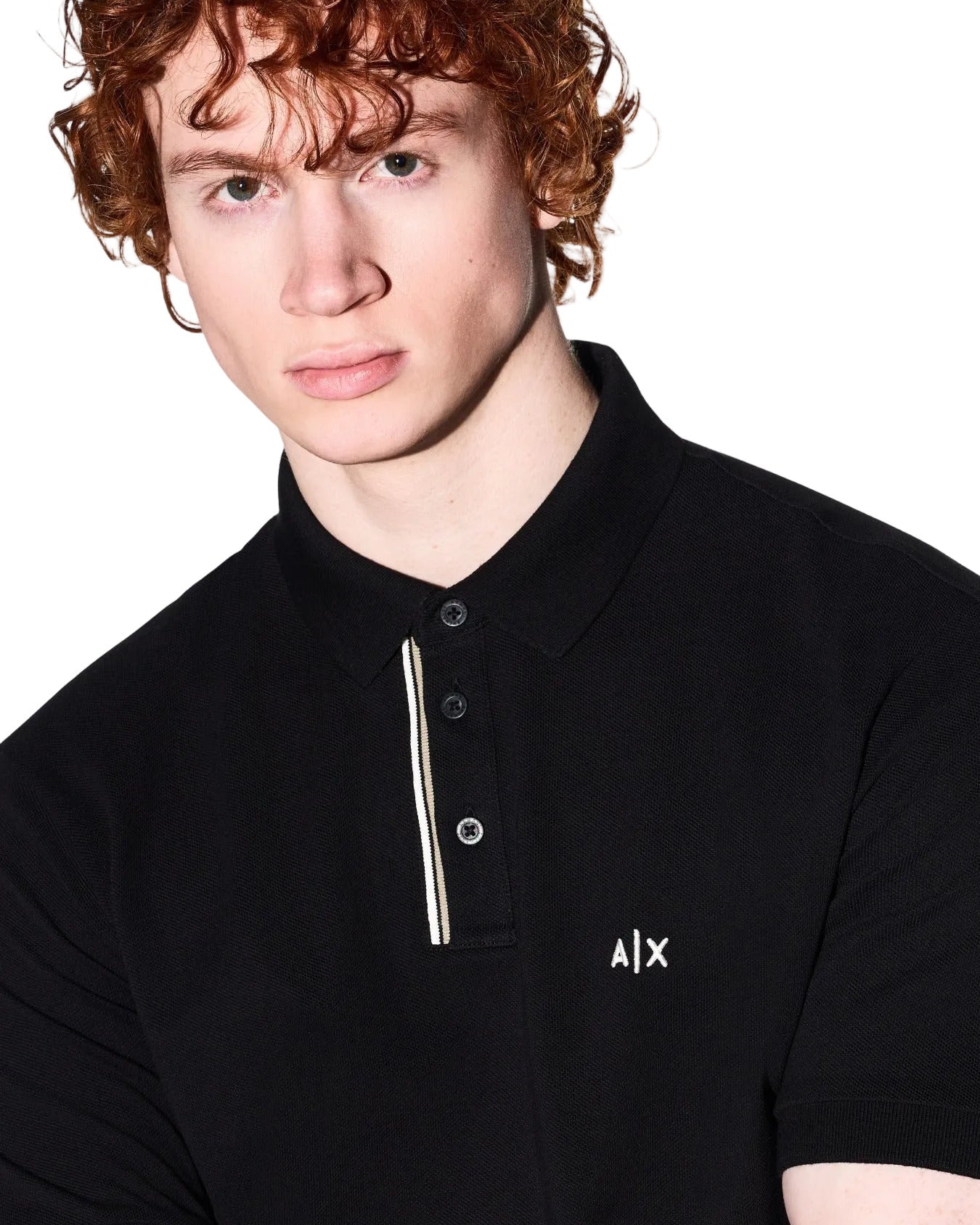 Armani Exchange classic cotton piqué polo shirt with ribbed collar, button placket, and regular fit for refined everyday style