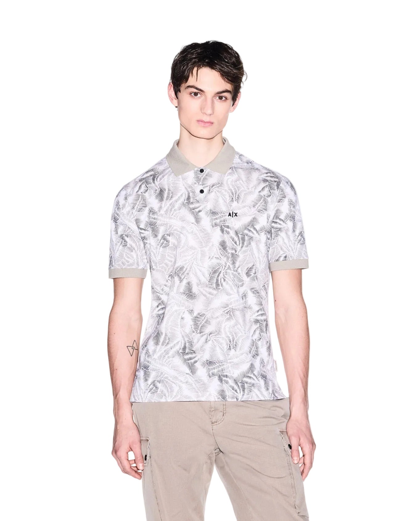 Armani Exchange cotton piqué polo shirt with ribbed collar, button placket, and regular fit for classic smart-casual style.