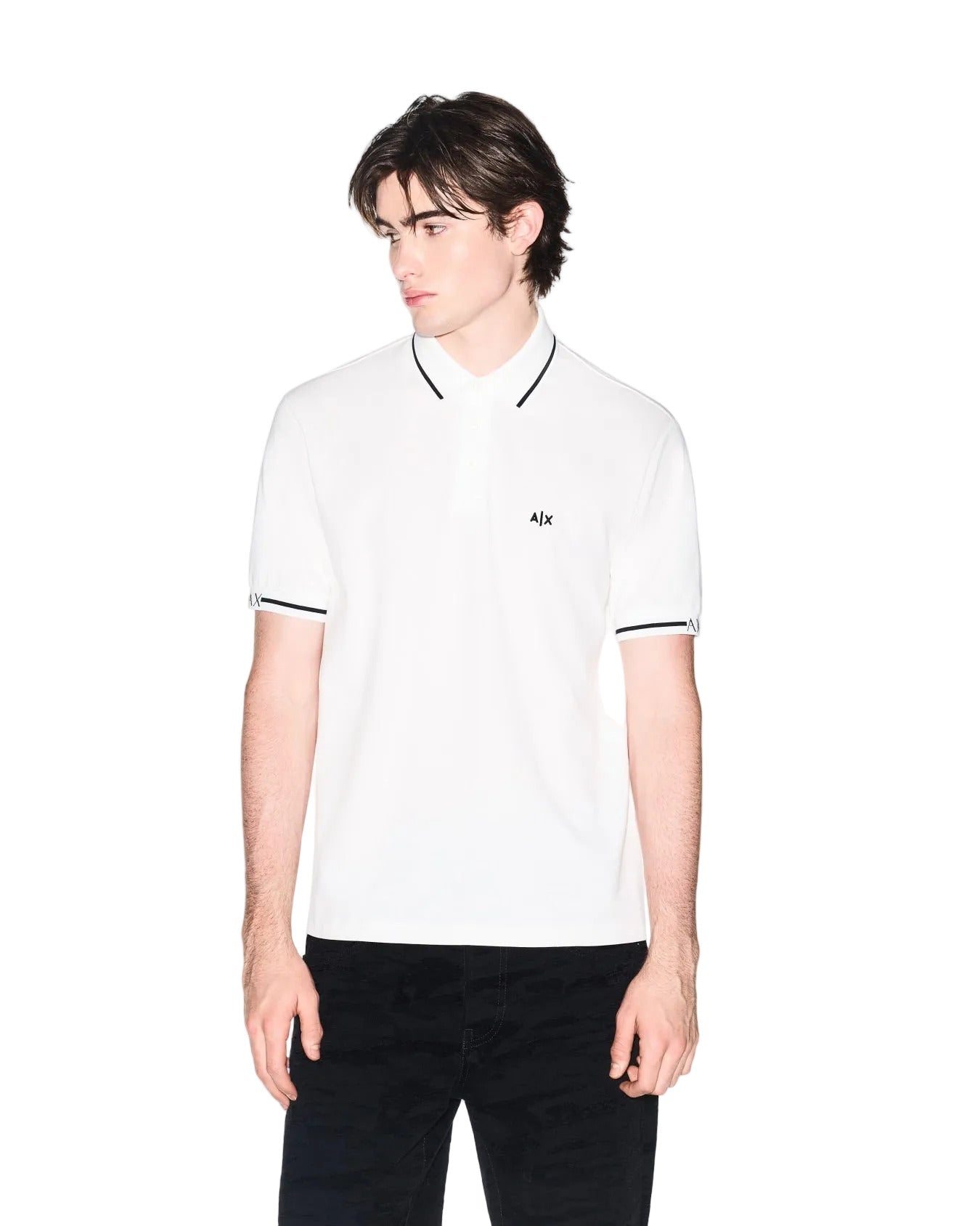 Armani Exchange cotton piqué polo shirt with classic collar, button closure, and regular fit in a refined minimalist style