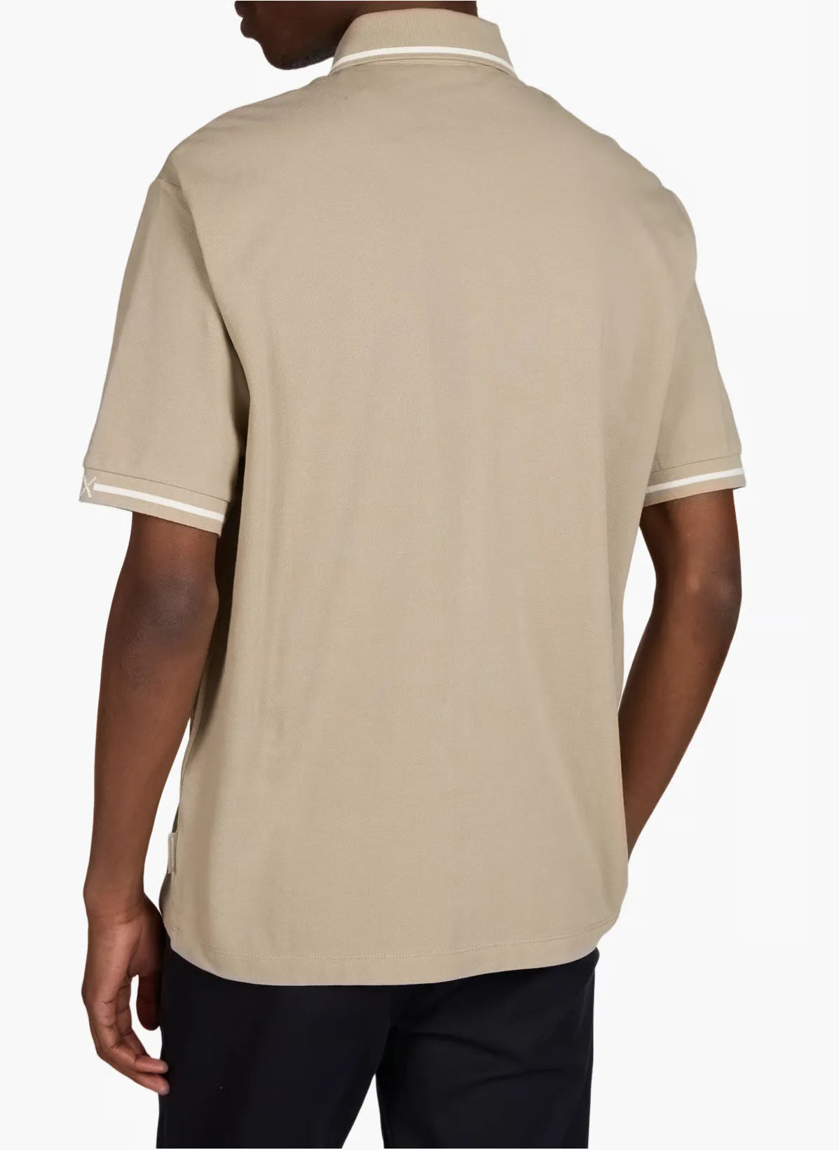 Armani Exchange cotton polo shirt with contrast collar and sleeve trims, embroidered chest logo, and classic straight fit design