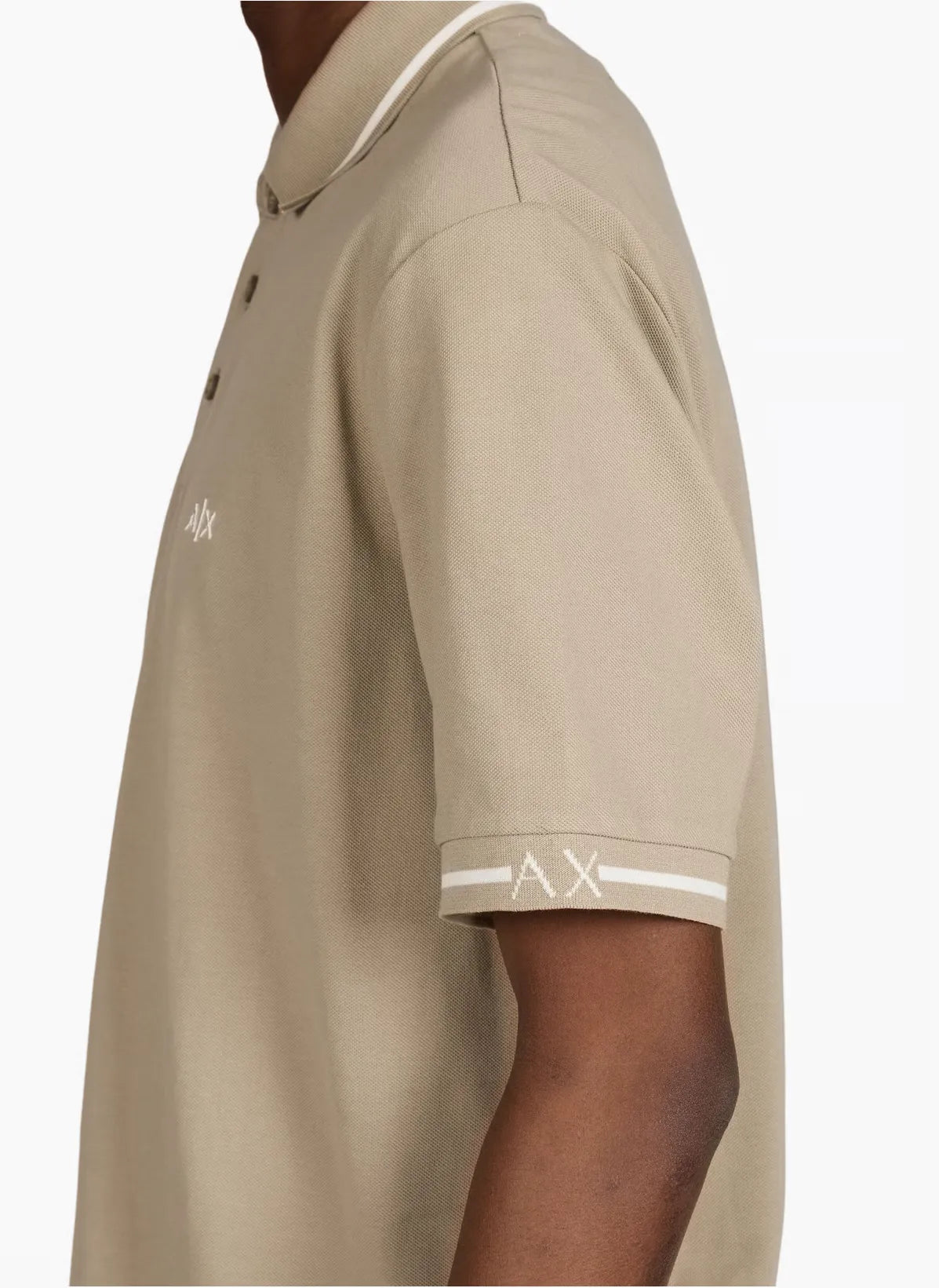 Armani Exchange cotton polo shirt with contrast collar and sleeve trims, embroidered chest logo, and classic straight fit design