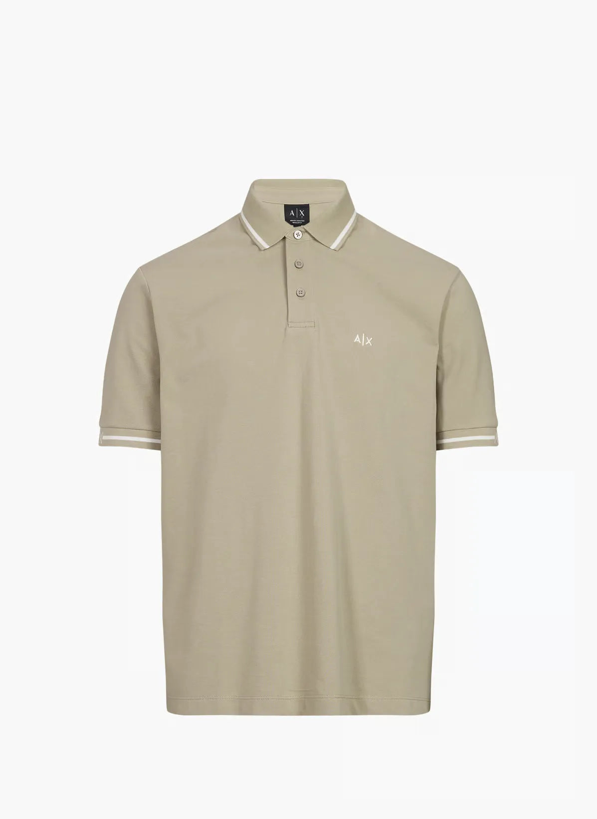 Armani Exchange cotton polo shirt with contrast collar and sleeve trims, embroidered chest logo, and classic straight fit design