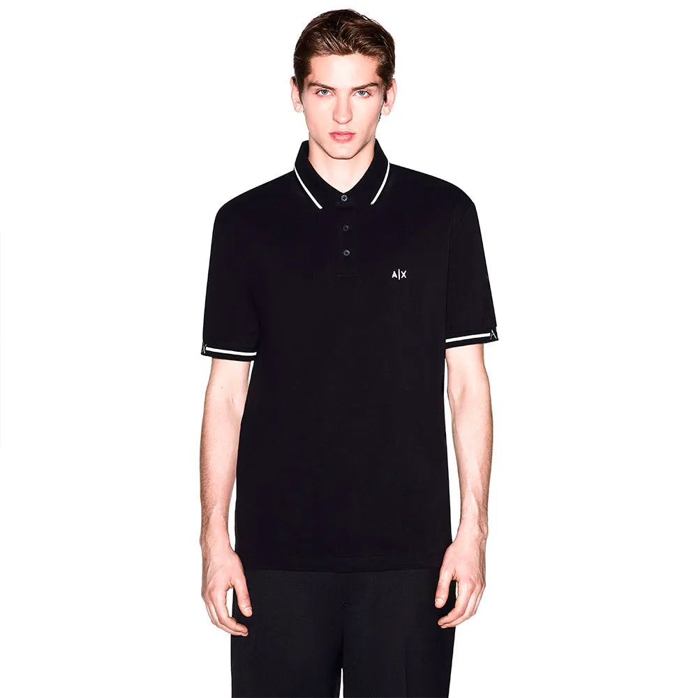 Armani Exchange men’s regular fit polo shirt with contrast collar and cuffs, embroidered chest logo, and modern smart-casual designArmani Exchange men’s regular fit polo shirt with contrast collar and cuffs, embroidered chest logo, and modern smart-casual design